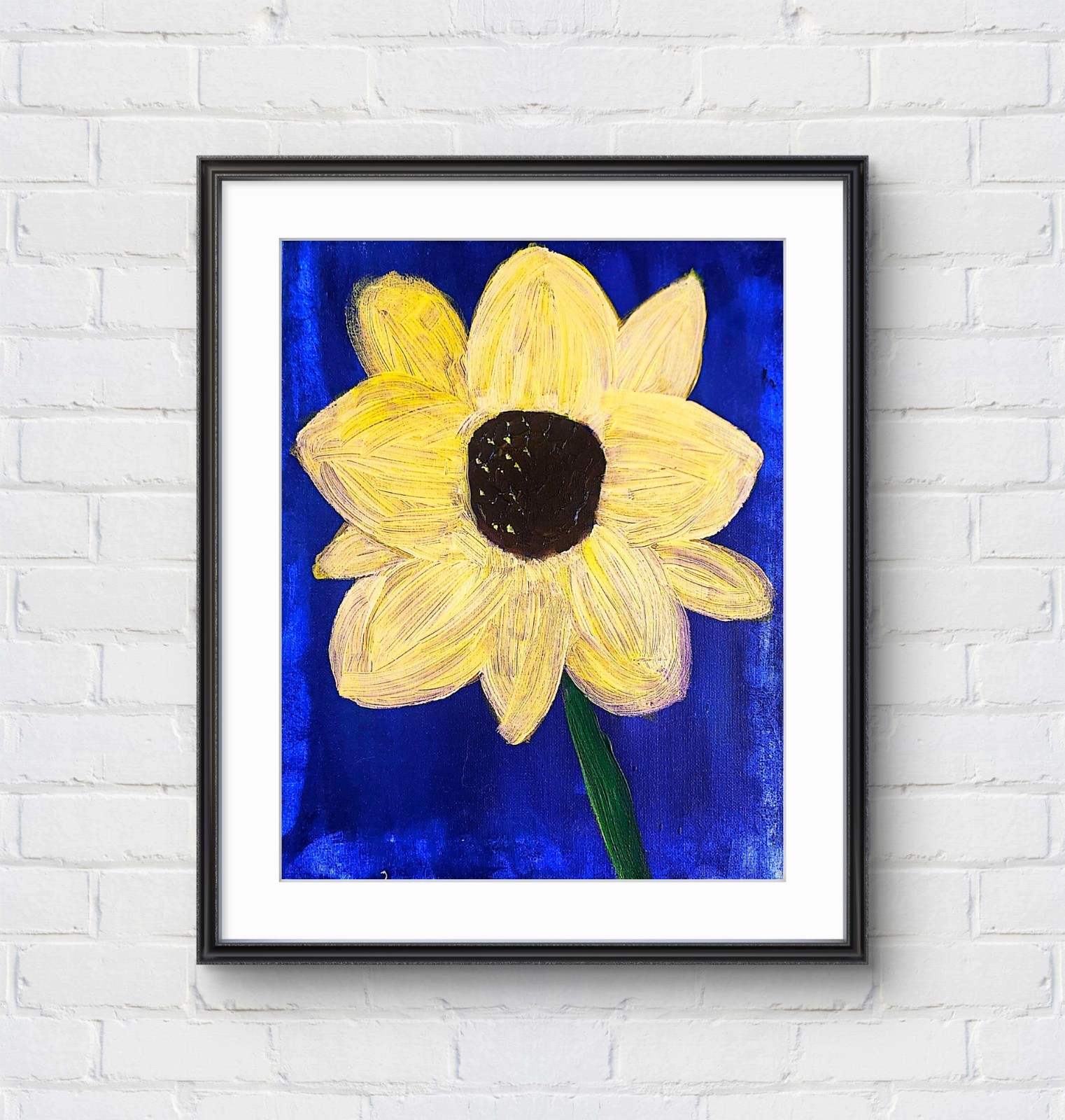 Yellow Flower Cobalt Backdrop Modern Expressionist Original Abstract Canvas
