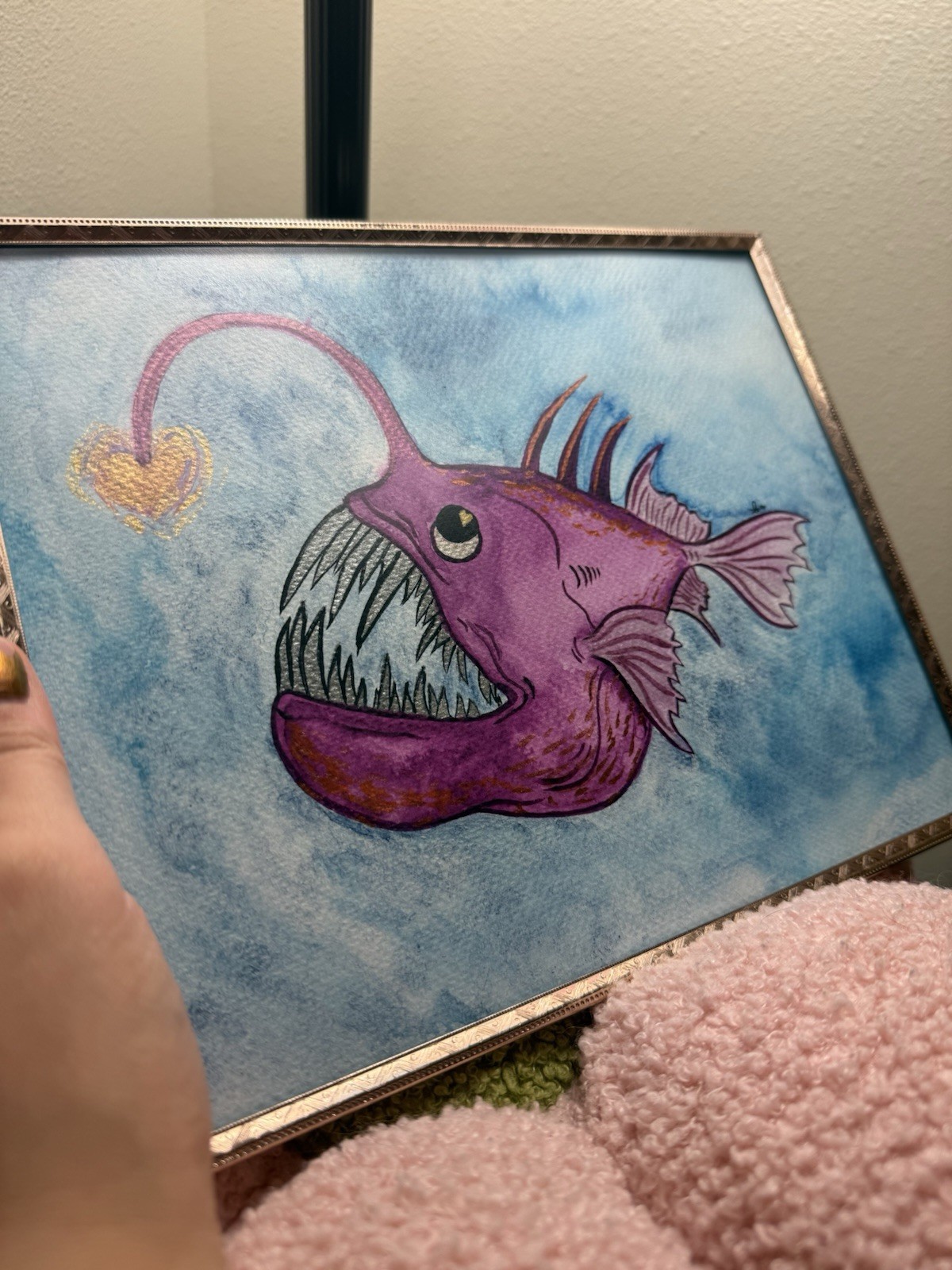 Original Watercolor Painting Of Angler Fish- Iridescent