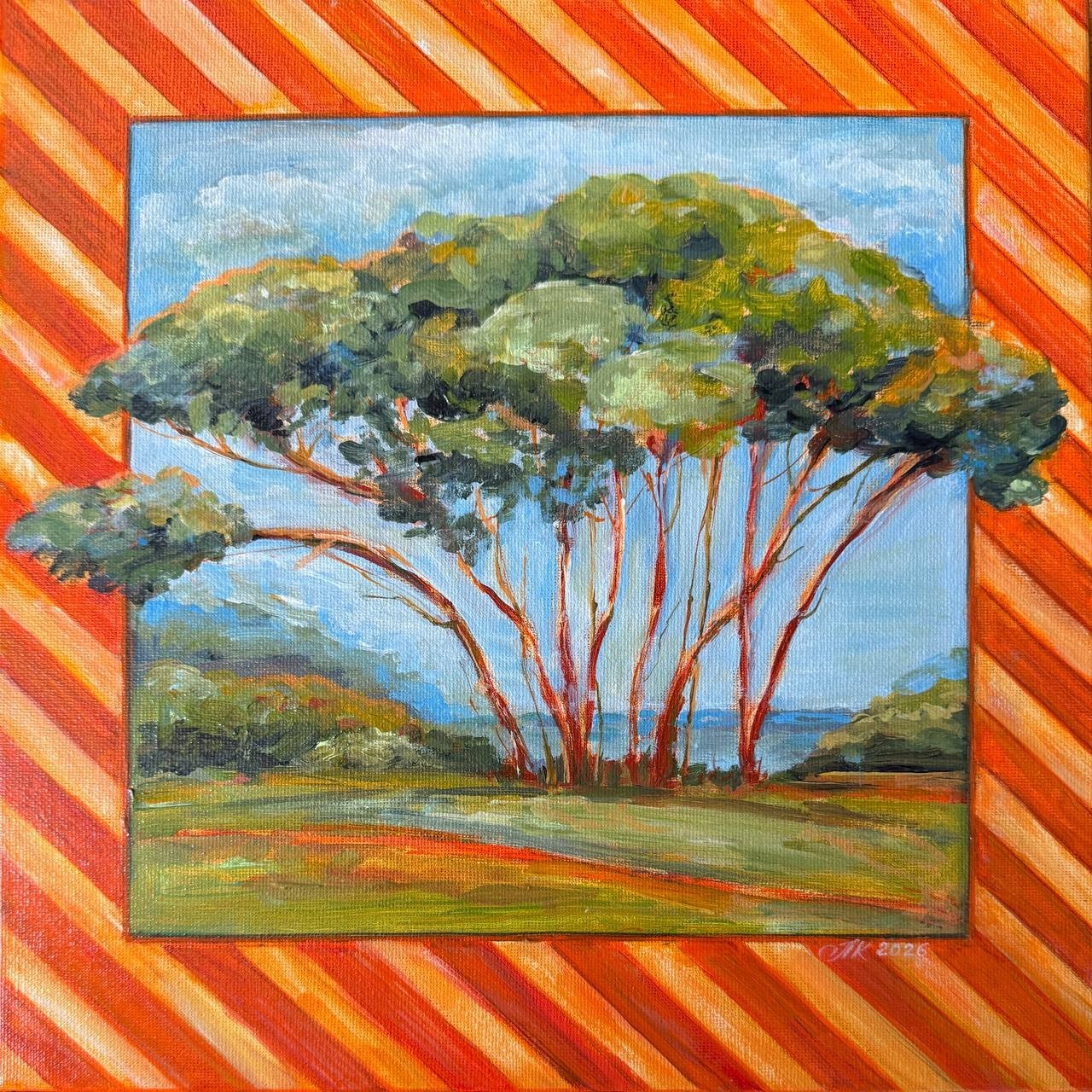 art 801 original painting Decorative Acrylic on Canvas Landscape trees 30×30 cm