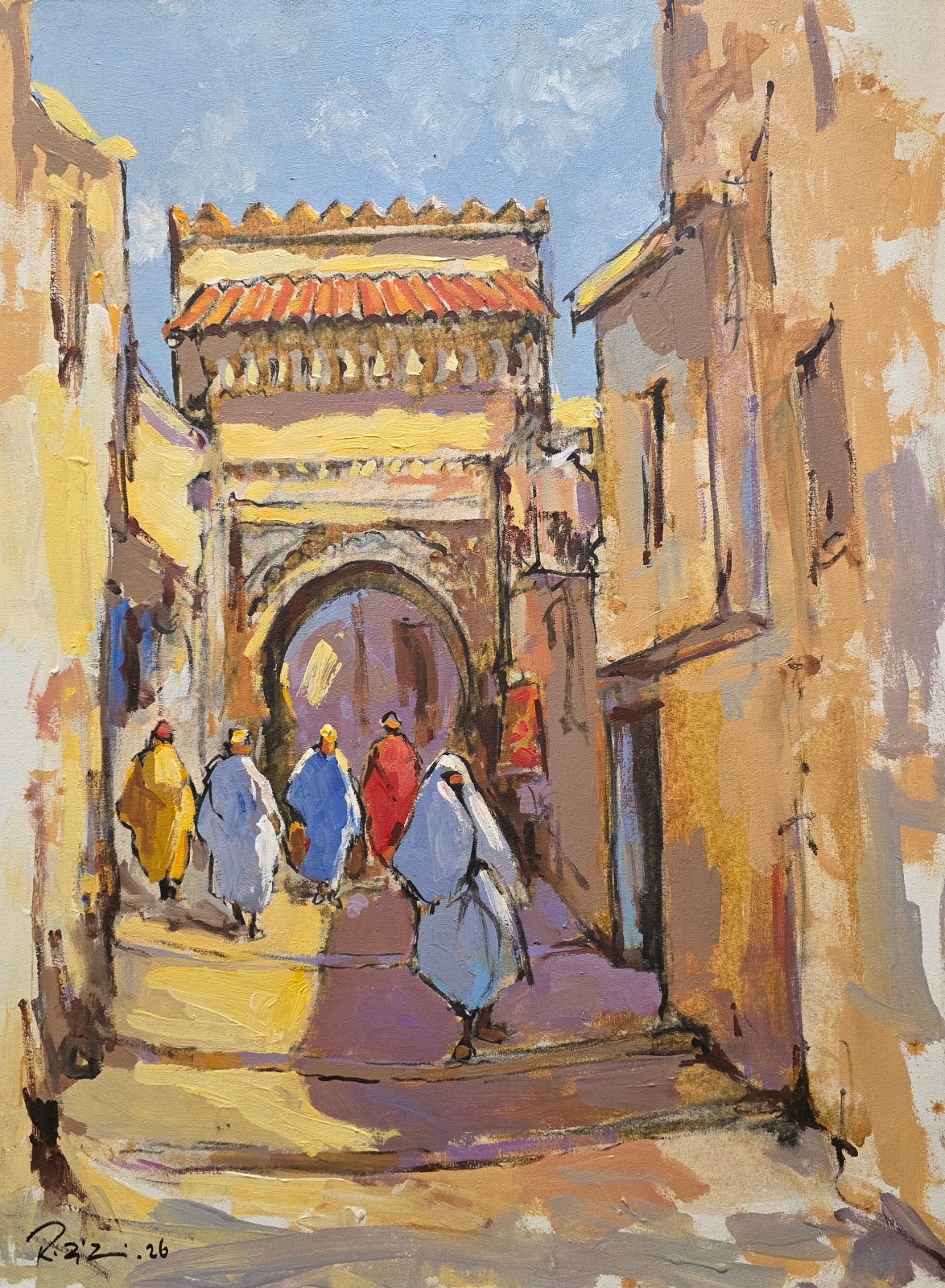 Moroccan Medina Handpainted Original Acrylic Painting on Canvas (23.6″ x 31.5″)