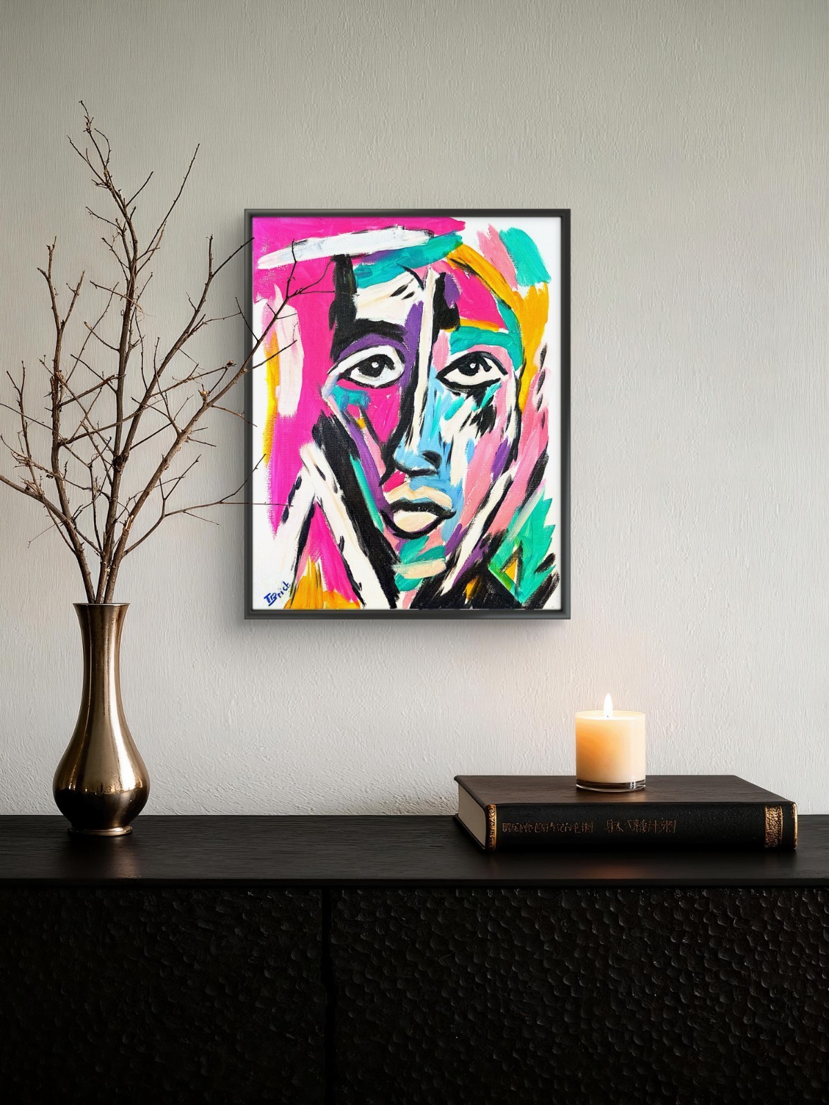 Original 11×14 Neo-Expressionist Acrylic Canvas Signed Colorful Portrait
