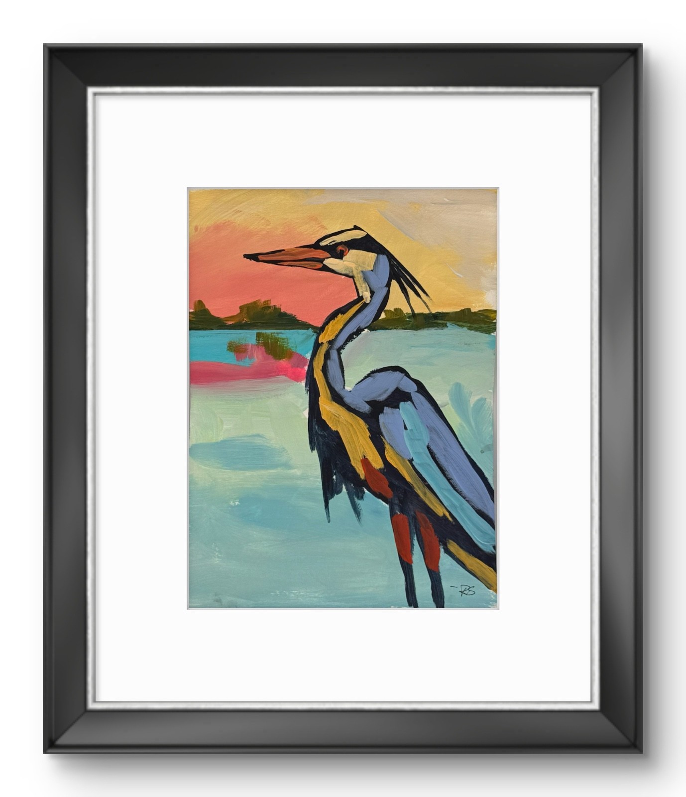Great Blue Heron Painting 10×15 Bird Wall Art Coastal Home Decor Signed Original