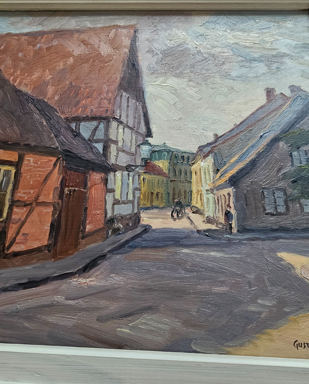 GUSTAV BERLIN (1905-1988) – STREET VIEW YSTAD SWEDEN ORIGINAL OIL PAINTING.