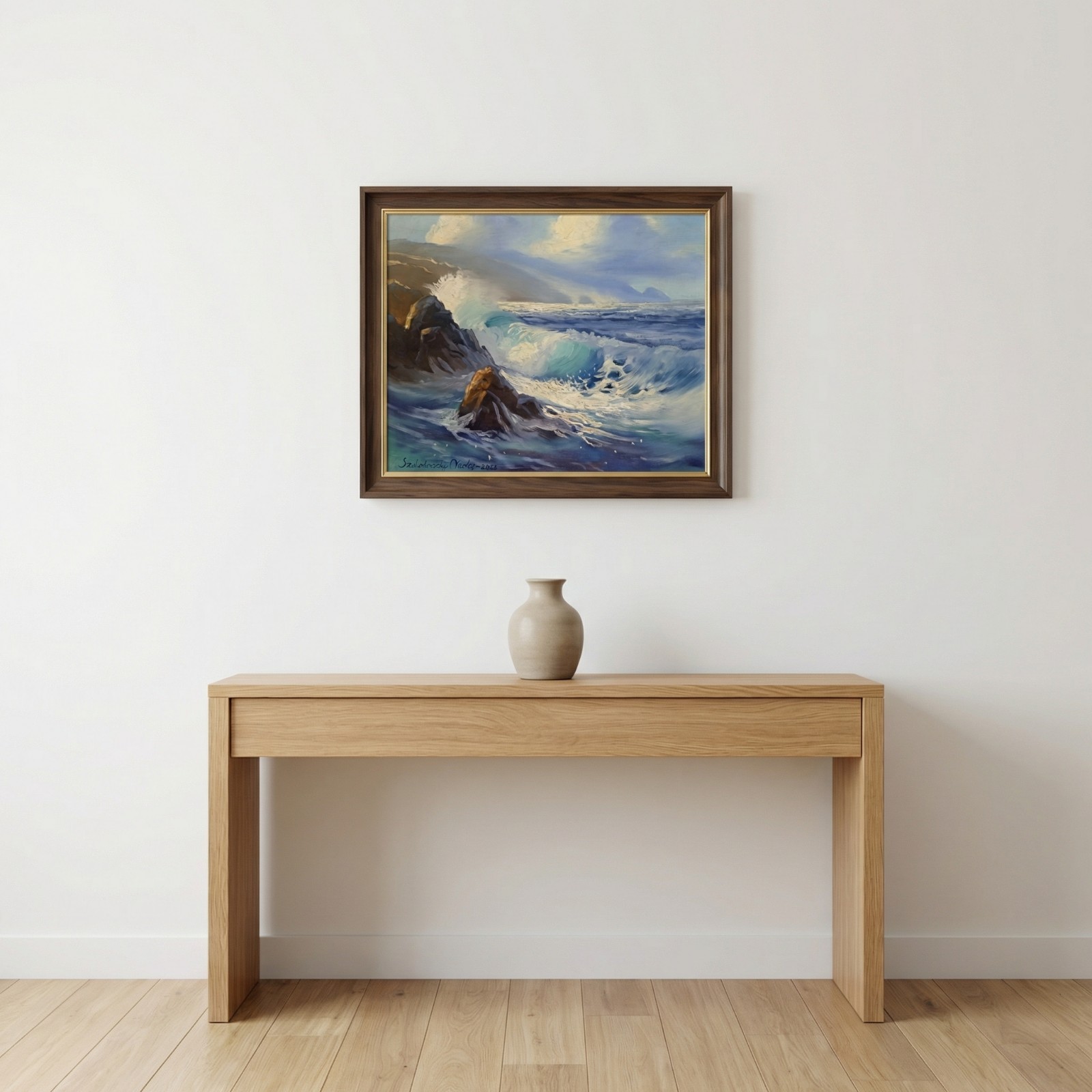 Original Oil Painting 16×20 Canvas Panel Coastal Rocks and Surf Seascape