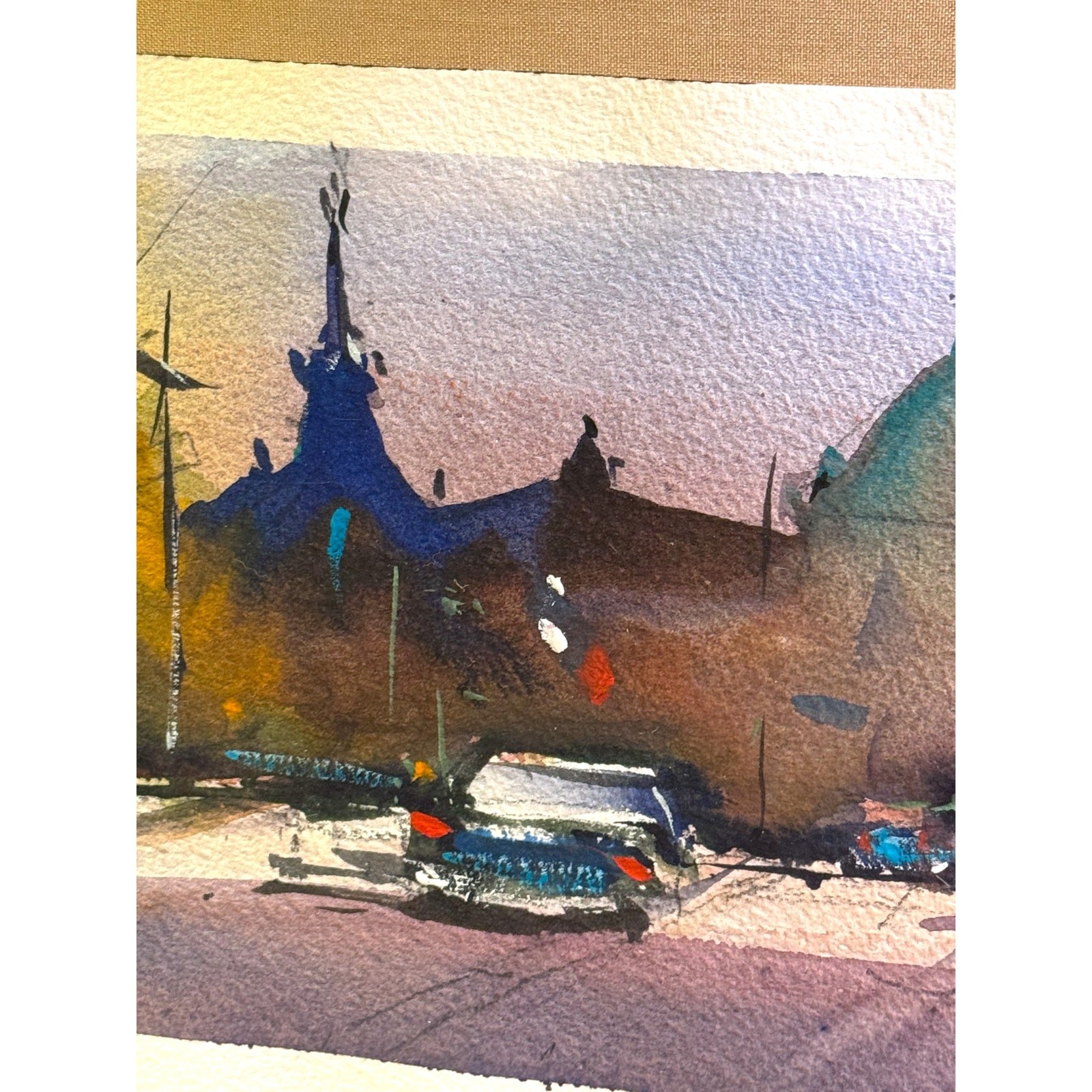 Original Pio Lyons Watercolor City Street Scene – Urban Landscape – Framed