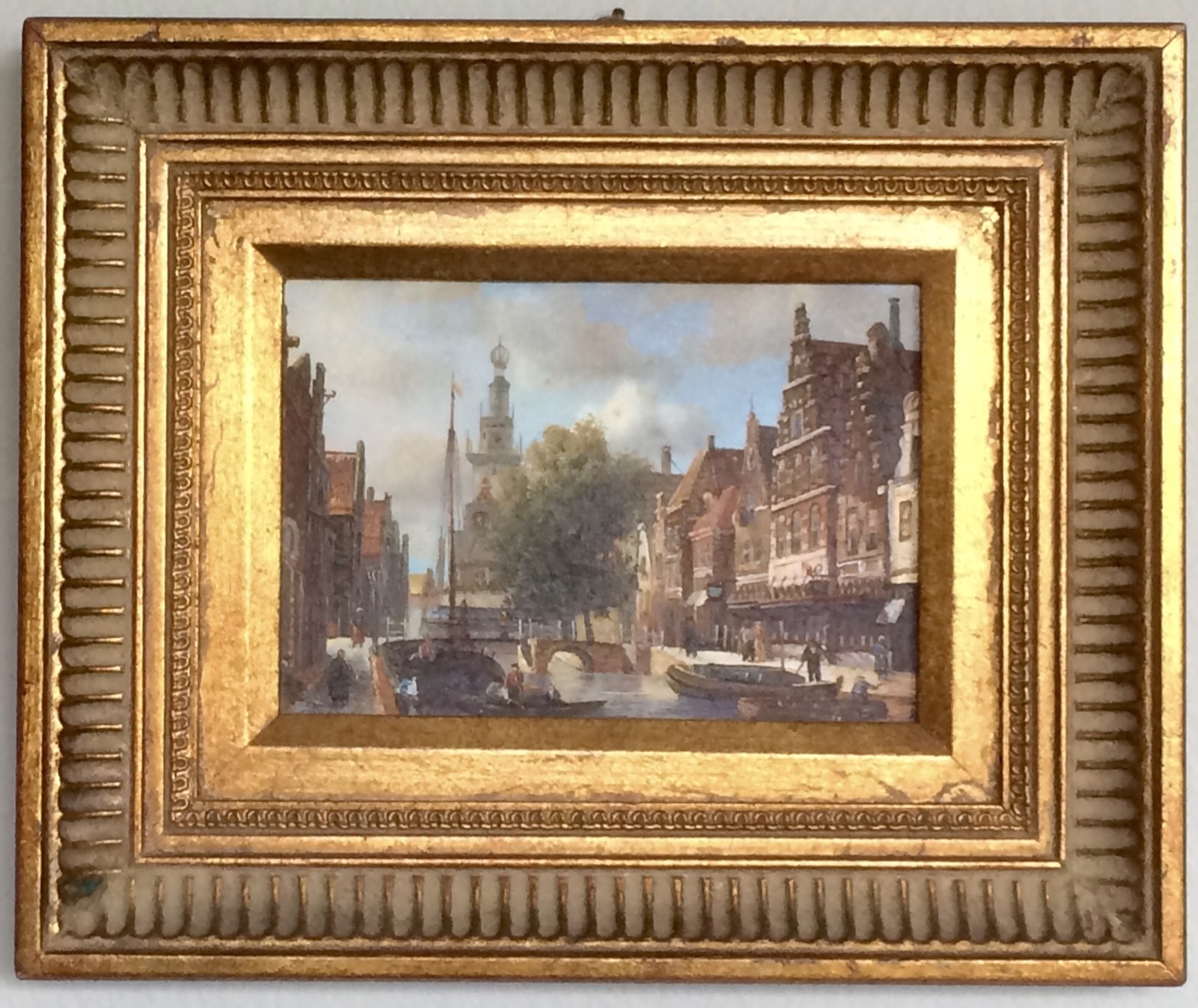 After E. A. Hilverdink – Amsterdam Canal Scene Munttoren Painting on 5”x7” Panel