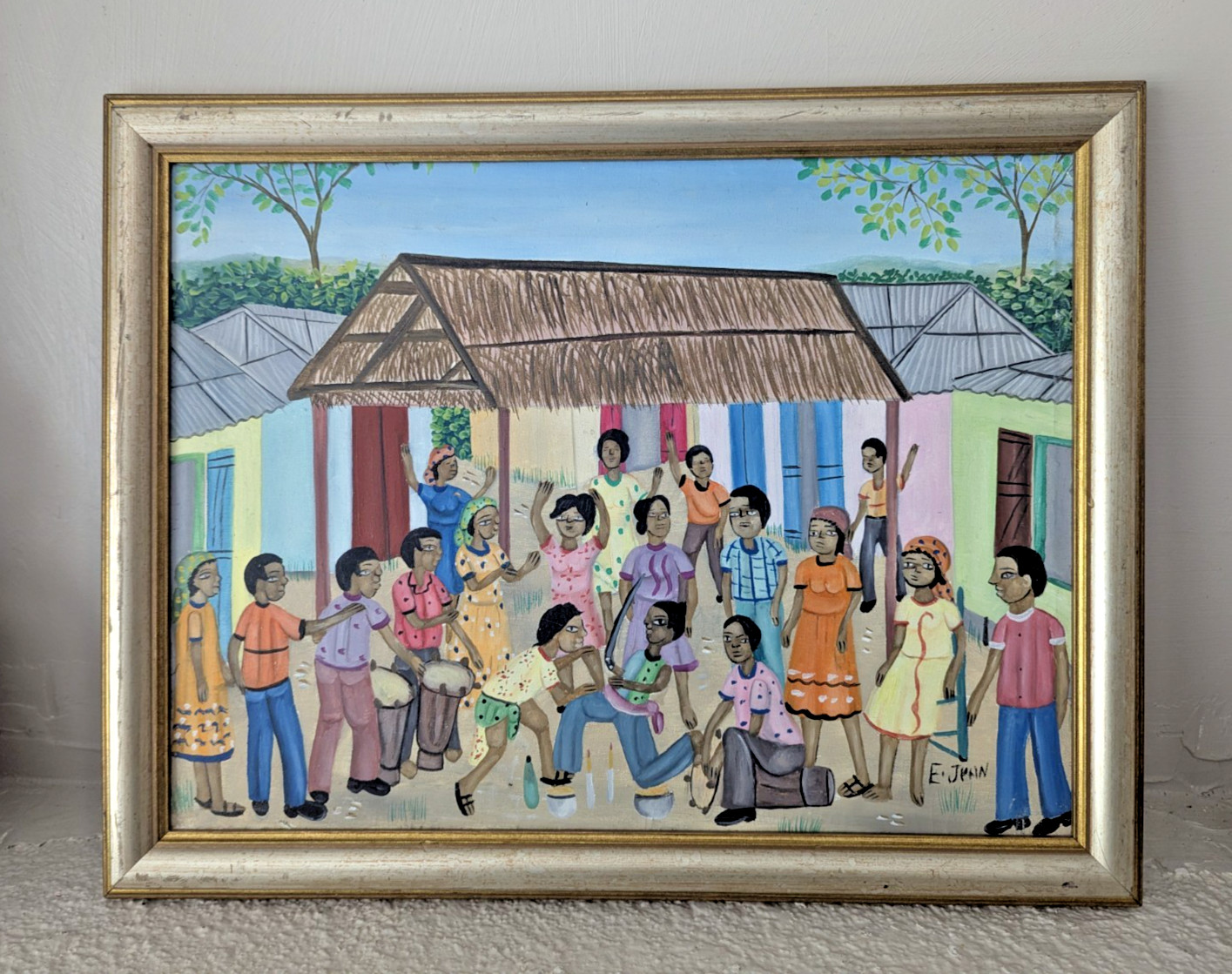 Eugène Jean Oil on Canvas 16×12 Signed Haitian Art Painting Original FolkArtwork