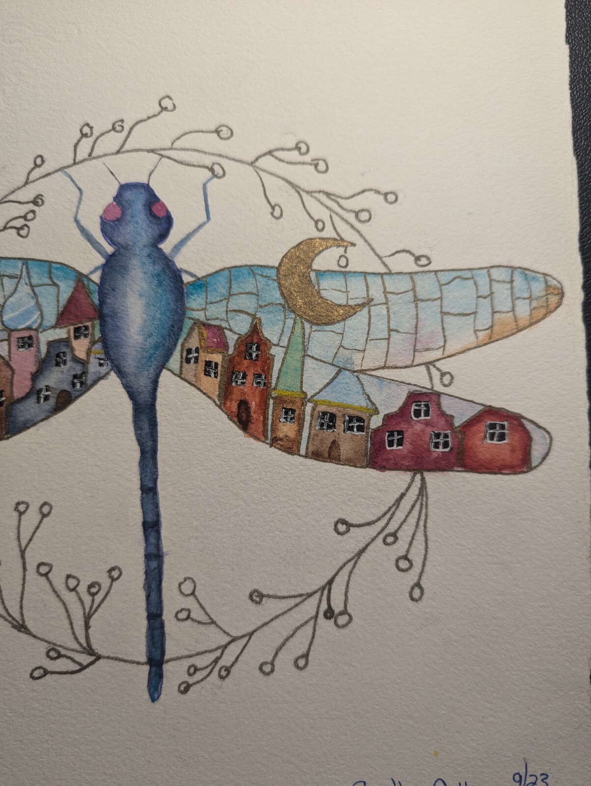 New Dragonfly City Watercolor Painting