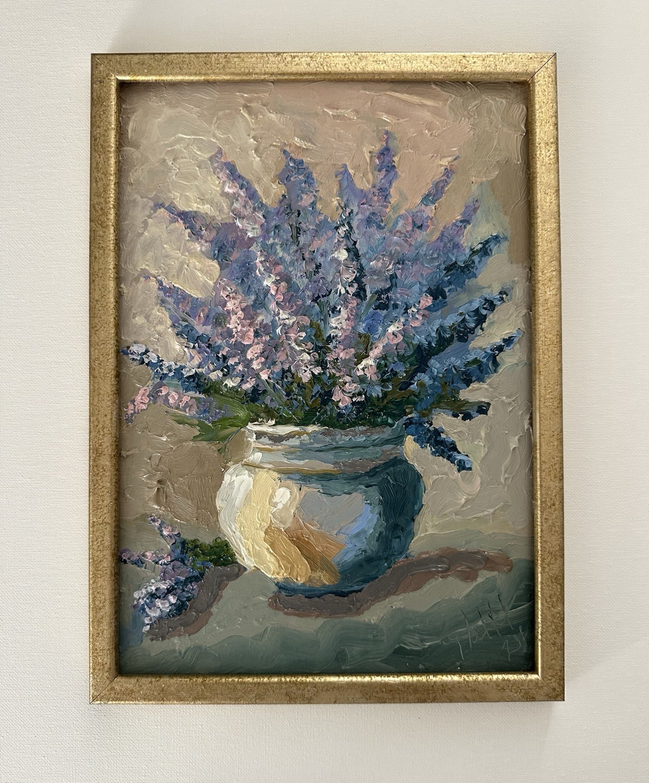 Lavender Original Oil Painting Framed Floral Still Life Painting Impressionist