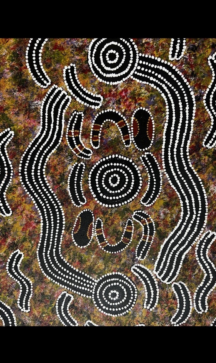 Signed Aboriginal Dot Painting “Men Singing For The Rain” Aubrey Nungarrayi