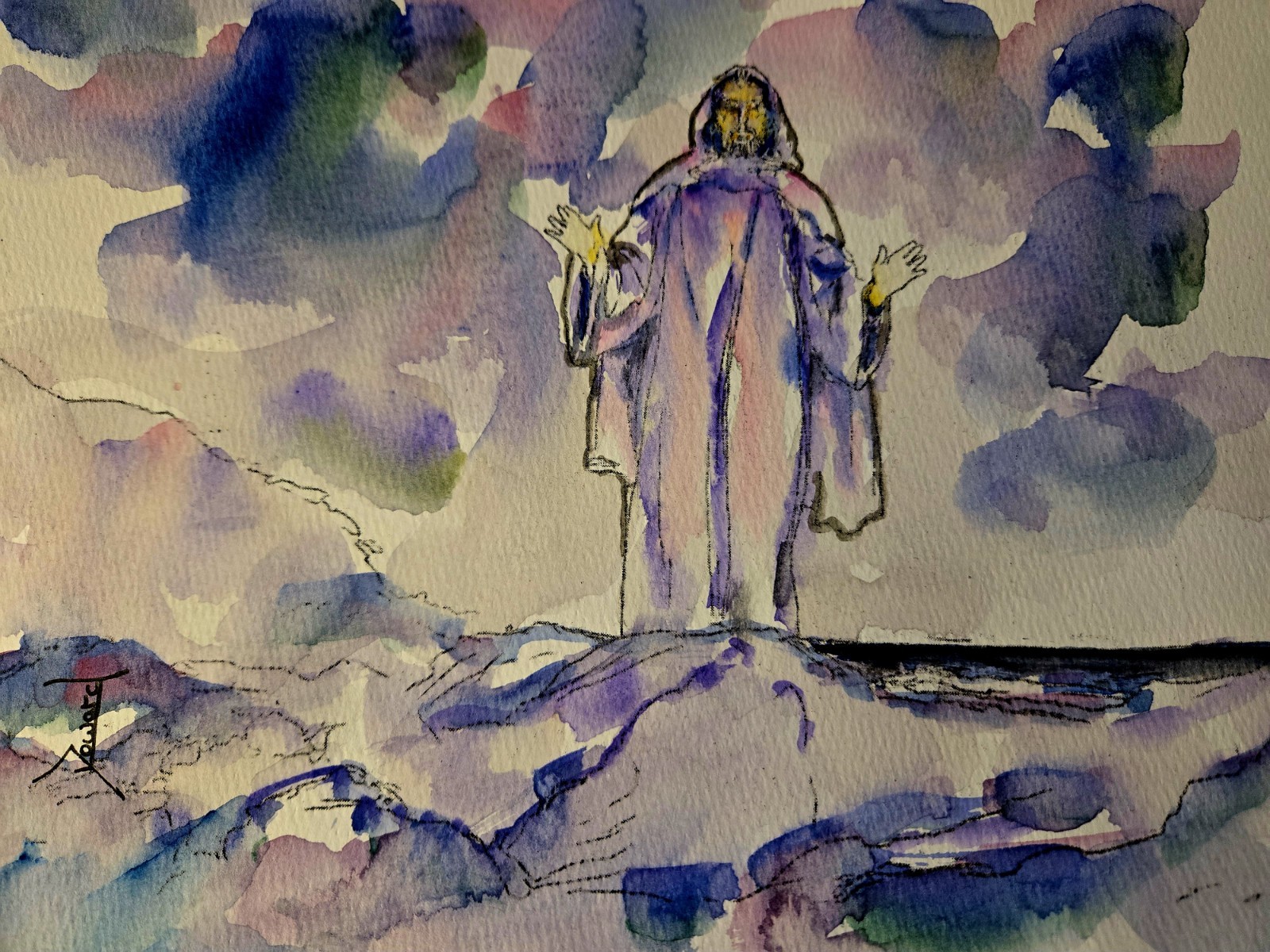 ORIGINAL Watercolor painting “Jesus Walking on Water”