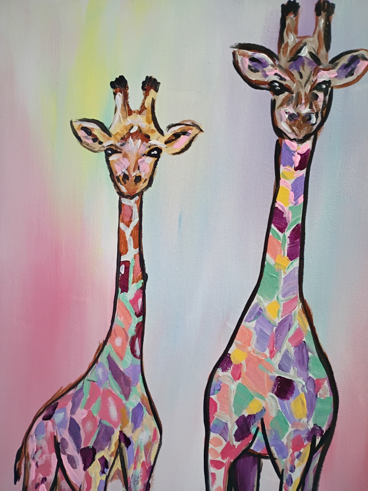 Pastel Giraffes 12×16 Canvas Original Art African Animals Expressionism Abstract
