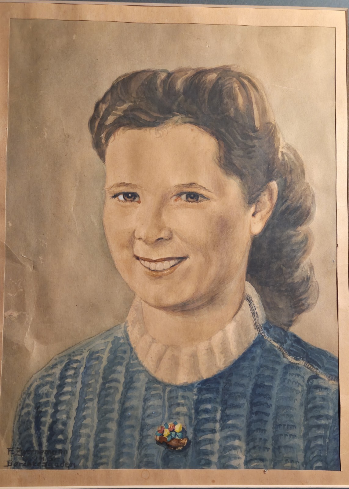 1946 WATERCOLOR PAINTING,YOUNG LADY BERCHTESGADEN,GERMANY of F. ZWERNEMANN 27×21
