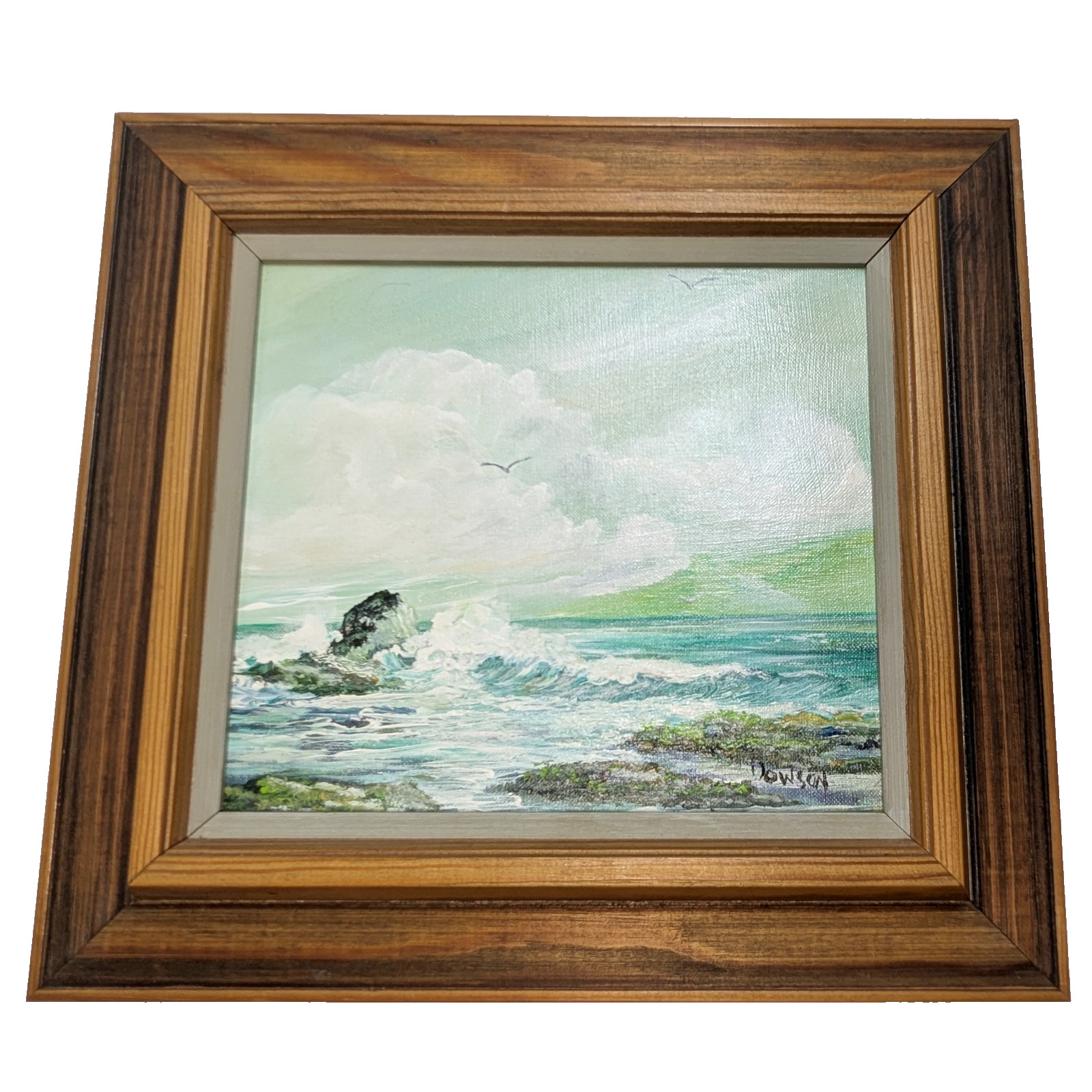 Joseph Dowson Hawaii Oil Painting Ocean Beach Landscape Framed 13×12