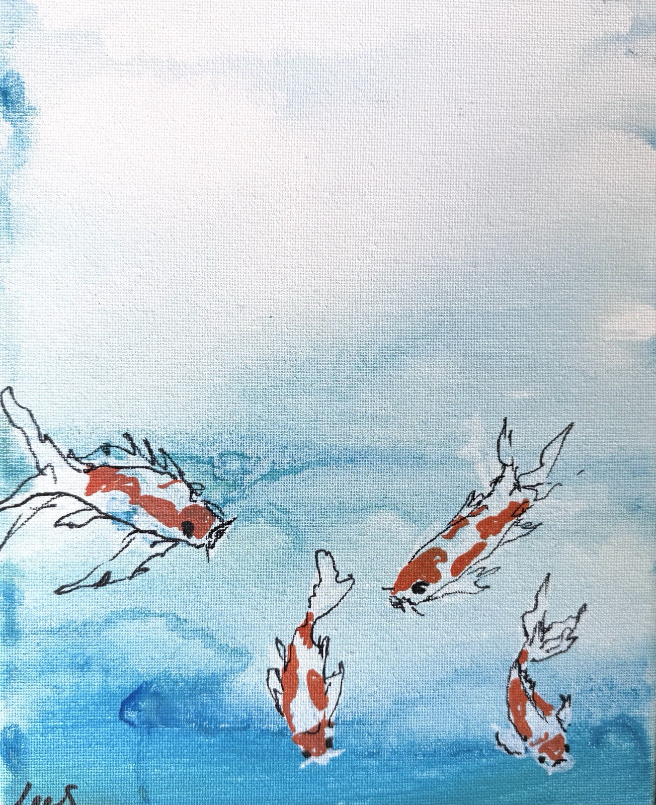 SAMATOWIC Original Abstract Baby Koi 8×10 Bathroom Art Handmade Signed Fine 17