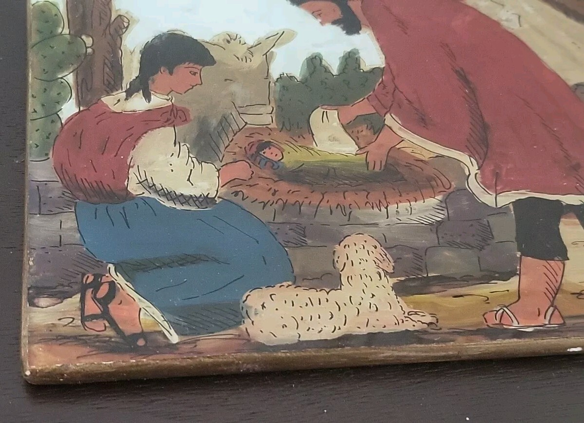 Reverse Painted Nativity Scene Peru Artist