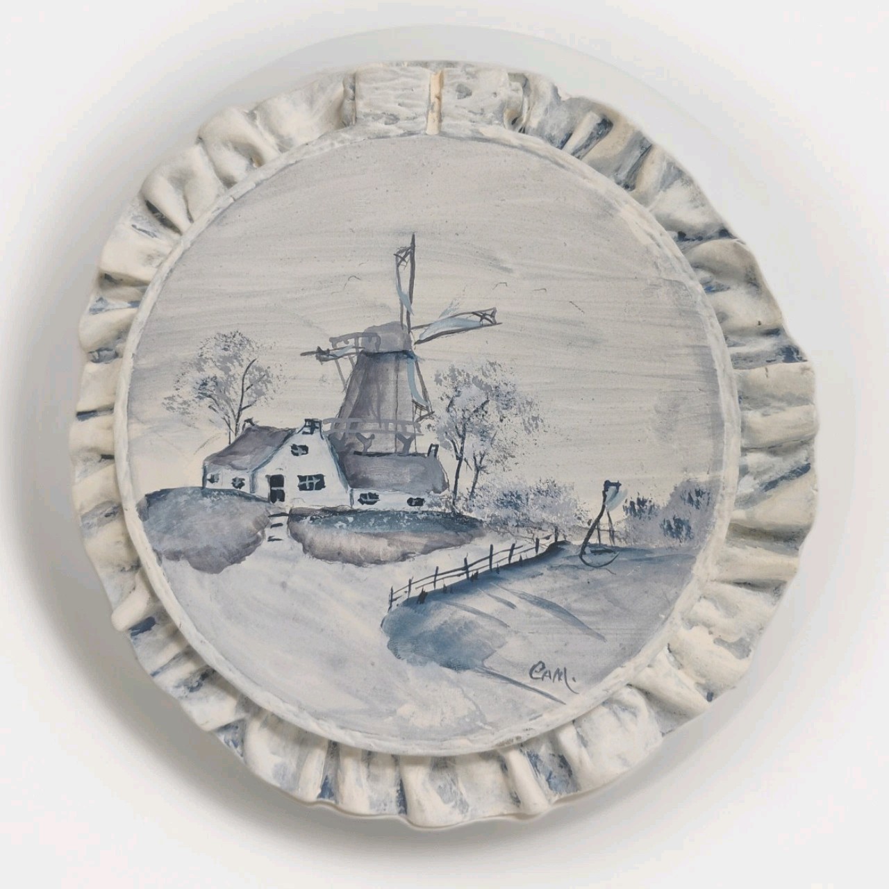 Clay Hoop Design Of A Dutch Windmill Signed By CAM. 6.5 Inches In Diameter By 1″