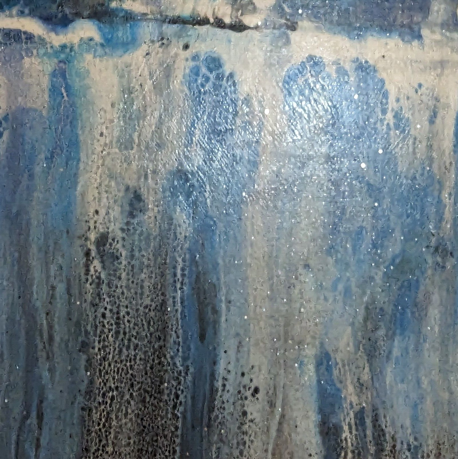 Dark Reflections in Blues – Acrylic Pour Swipe Painting 30″ x 30″ x 1.5″