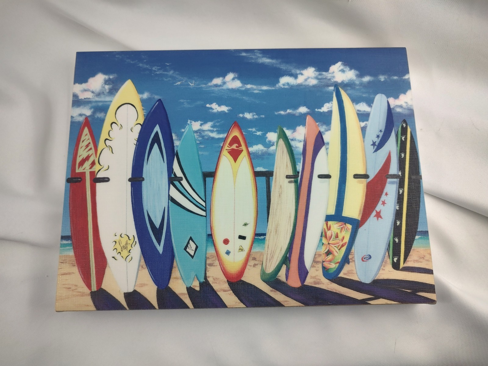 Beach Surfboard Painting on Canvas Ready to Hang 16 x 12 Colorful Surfer Surfing