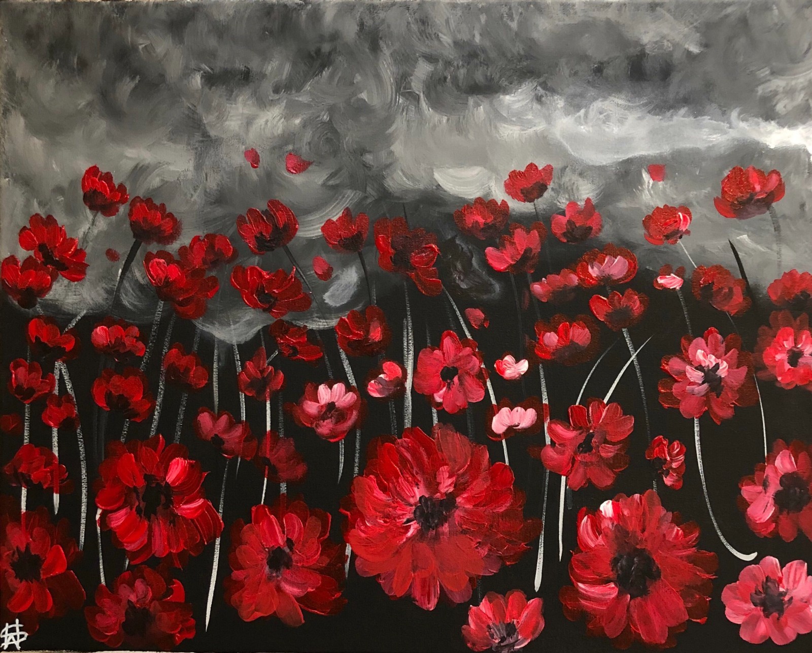Storm flowers impressionism modern fine wall art painting 16×20 canvas original