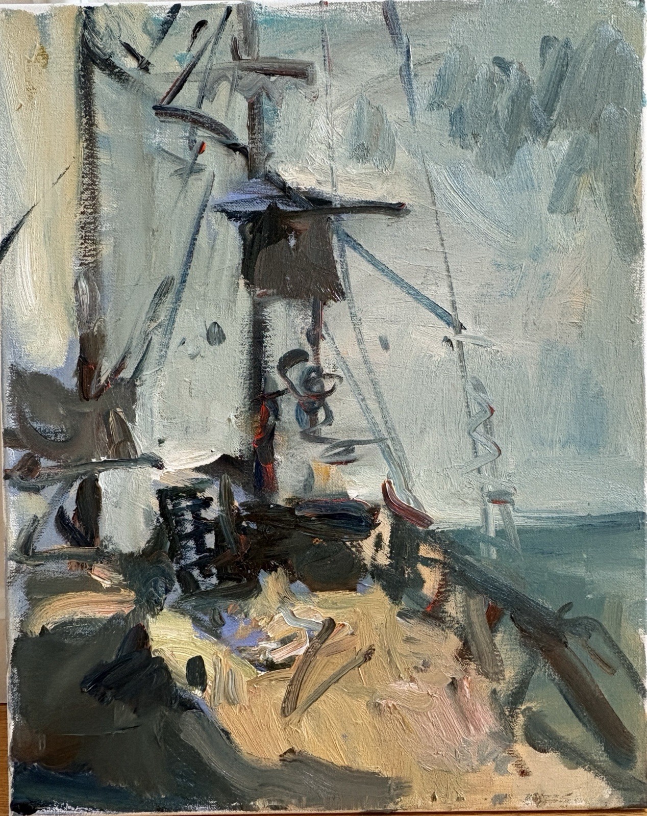 Nautical Ship Deck Abstract Seascape Oil Painting On Canvas 16”x20” Original BVC