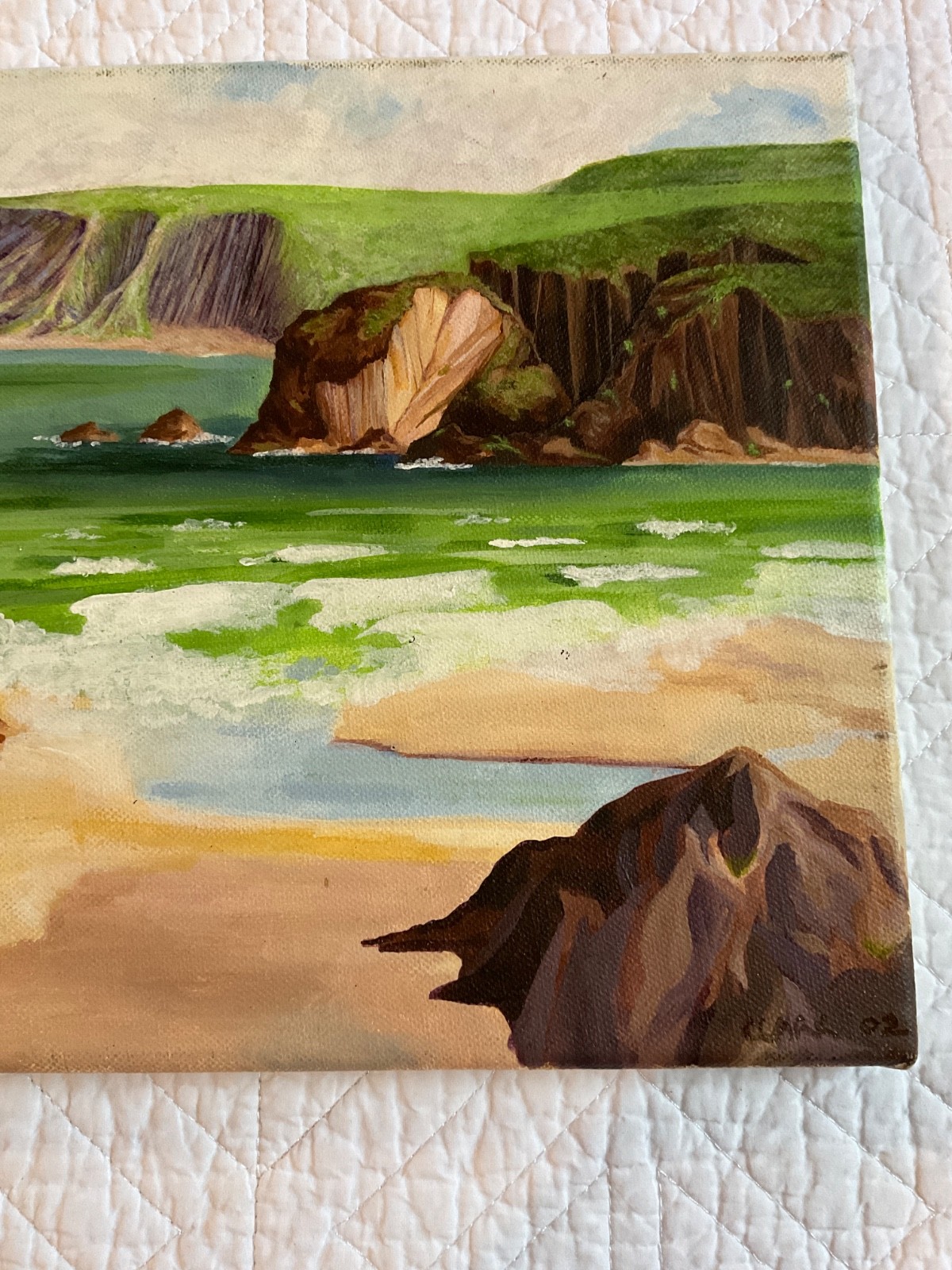 Modernist seascape coast beach ocean rocks acrylic original PAINTING by Clark