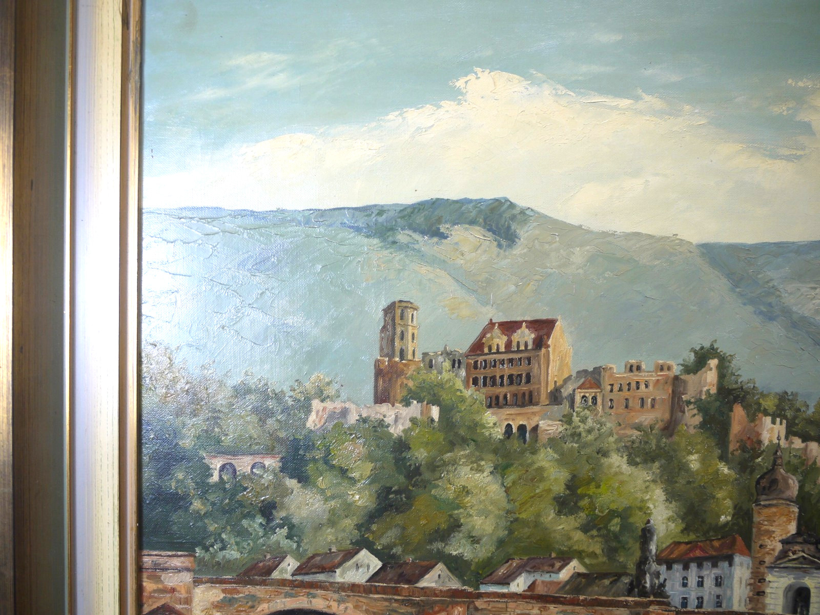 1960 German Landscape Heidelberg Bridge CASTLE Oil PAINTING Signed Kretschmar ?