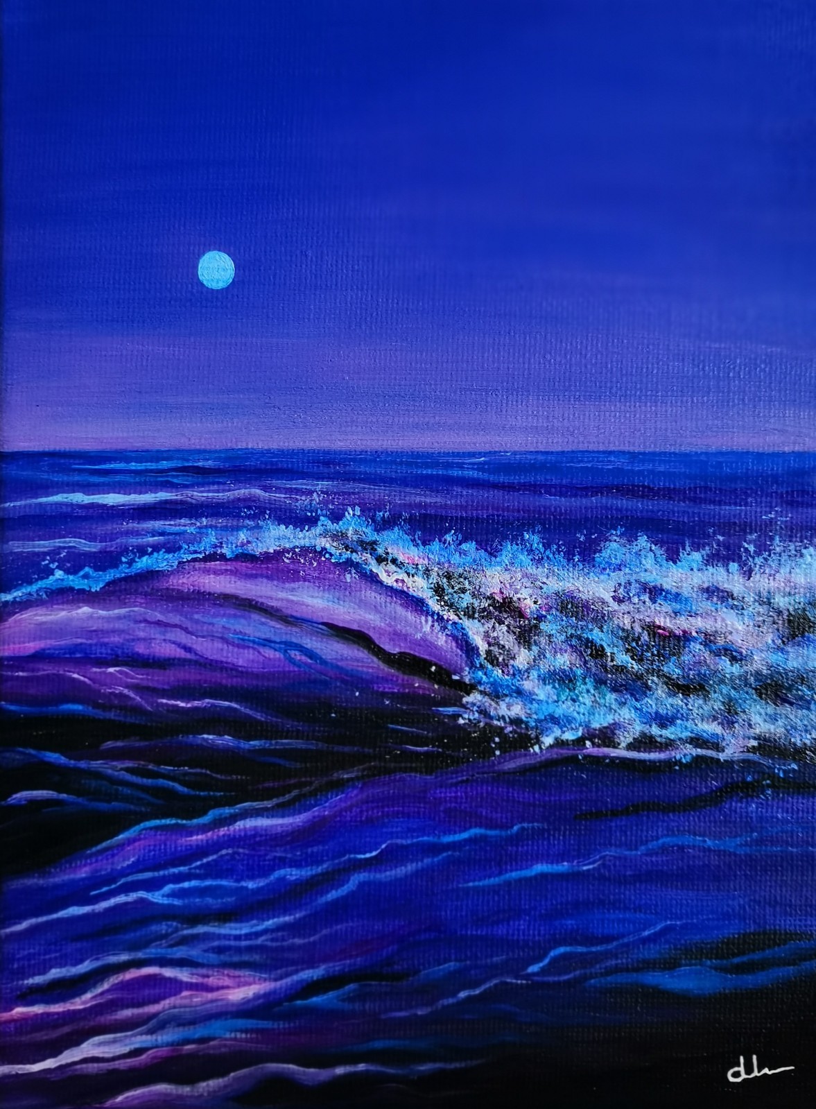 “Purple Sea” Original Acrylic Painting on Canvas Board Vintage Art Signed ATC
