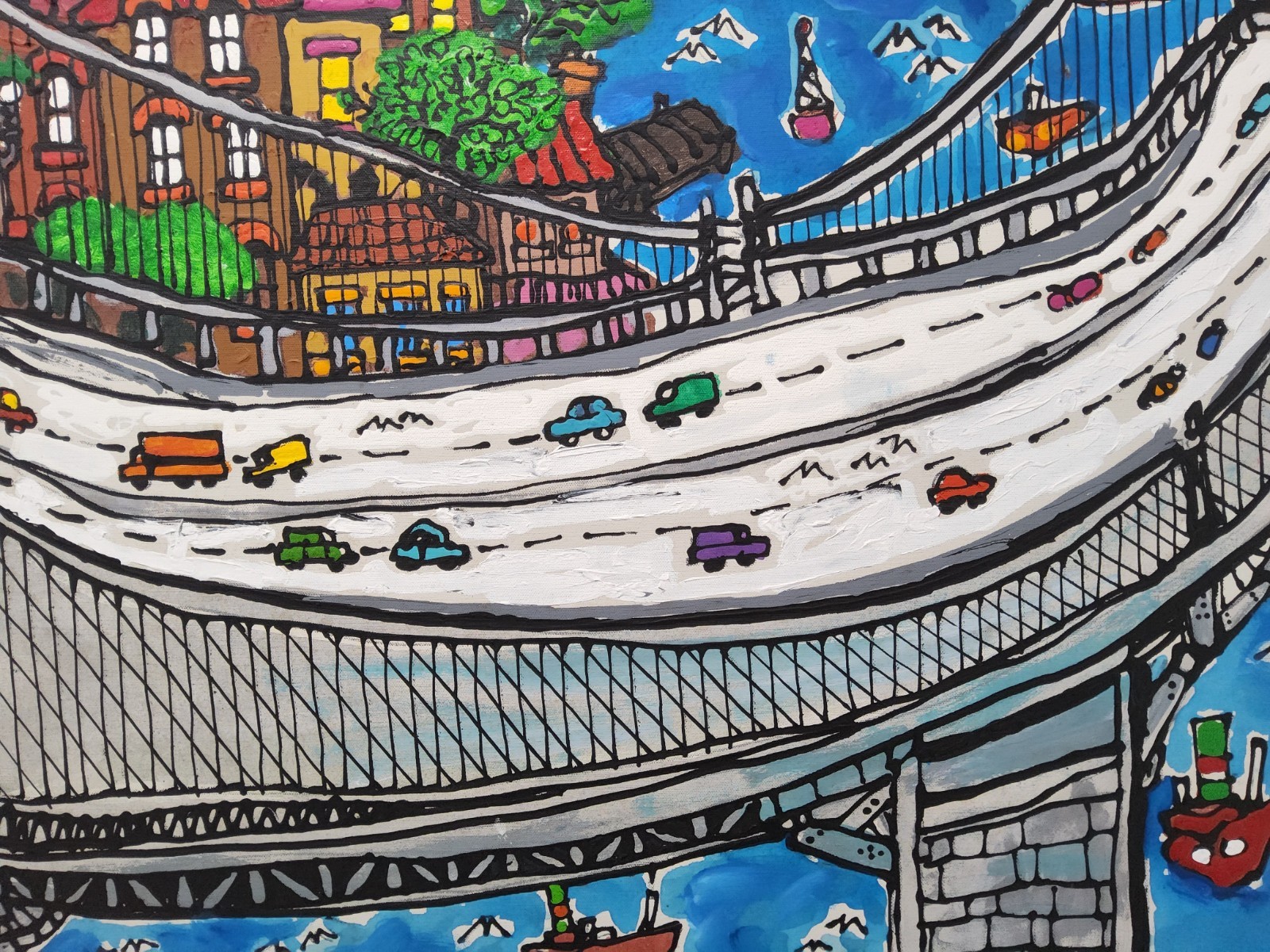 Vintage Mid Century NYC Painting of The Brooklyn Bridge by Edward Sokol 1979
