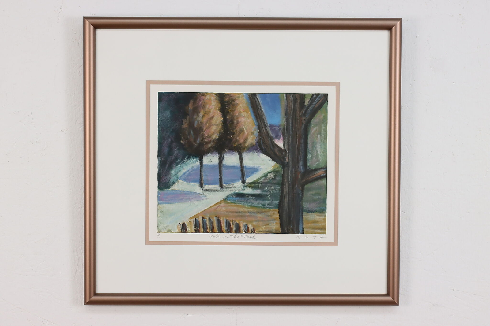Walk in The Park Vintage Original Pastel Painting, G.G 22.5″ #49994
