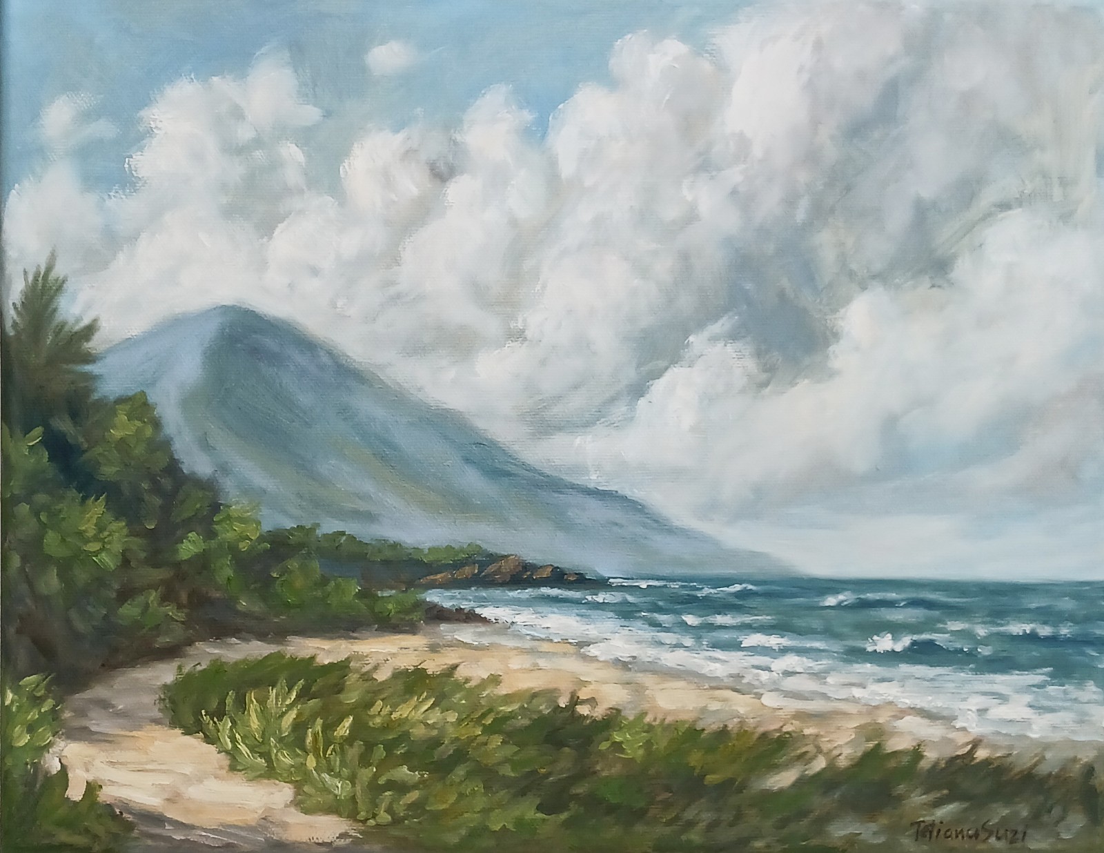 Beach Landscape ORIGINAL Oil Painting Impressionism Ocean Waves 11″x14″
