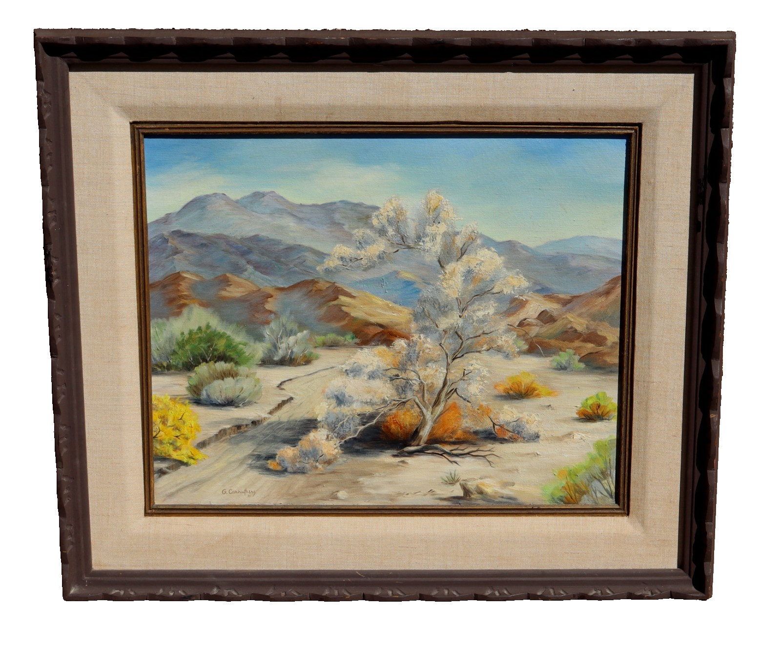 G. Carruthers California Desert Scene with Smoke Trees oil painting 1971