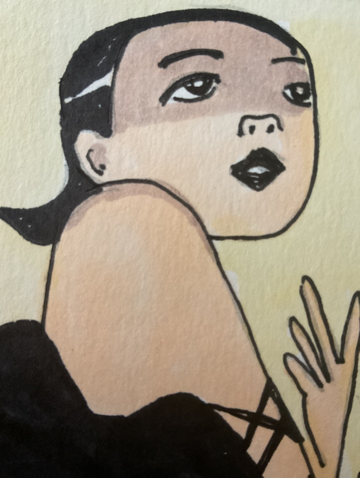 ACEO watercolor art by PJ, art card 2.5 x 3.5: lady in black.