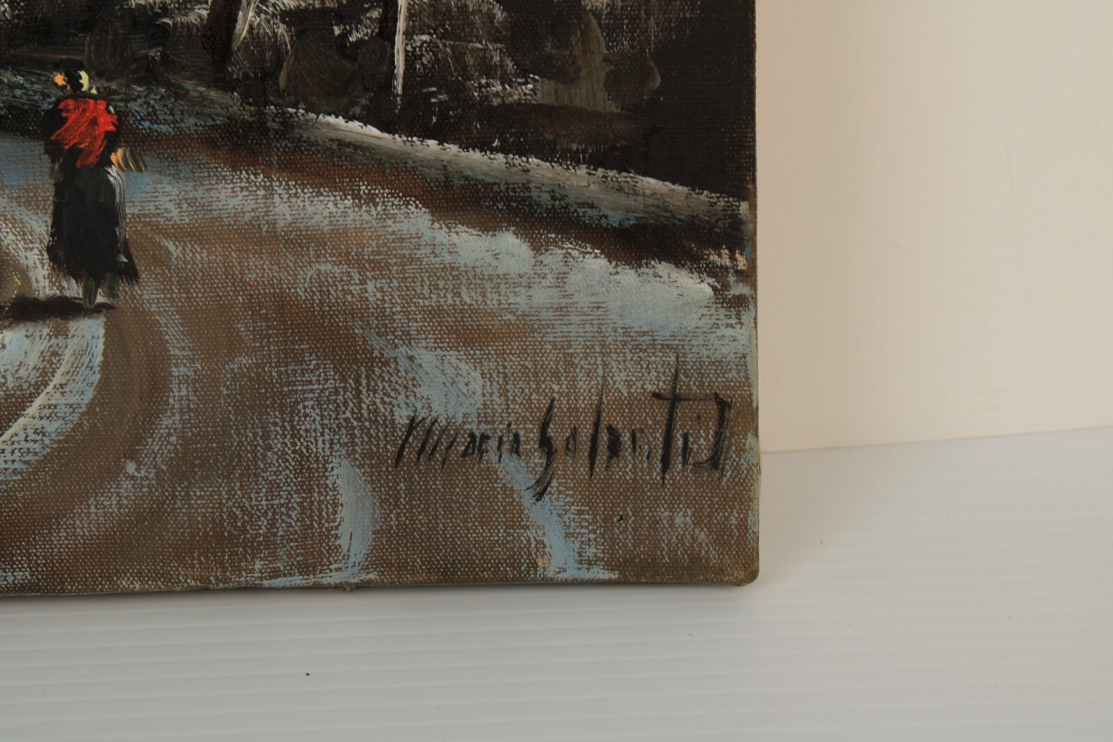 Vintage Winter Landscape Snow Cottage Scenery Oil Painting Signed Illegible