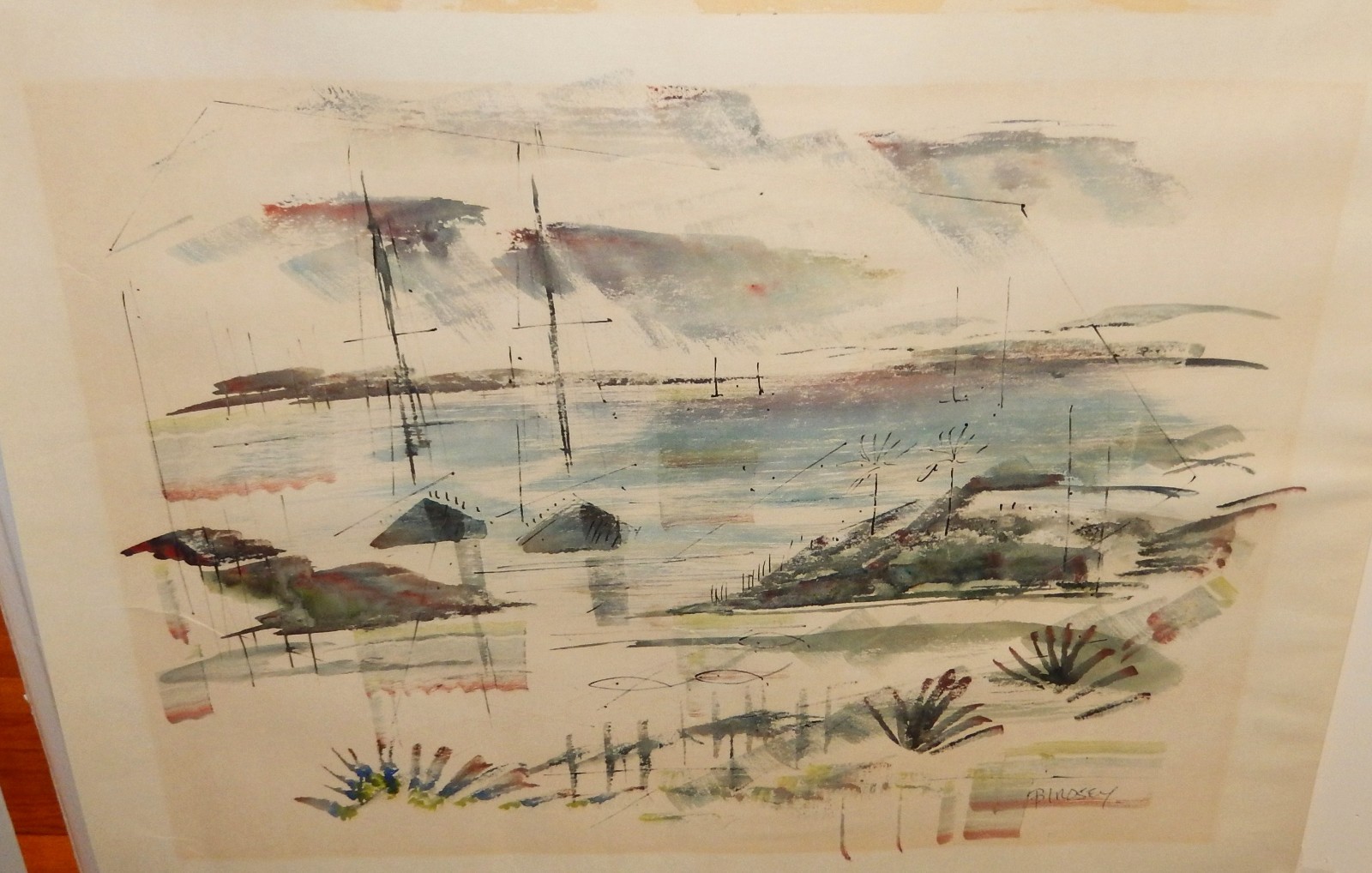 ALFRED BIRDSEY ORIGINAL WATERCOLOR BERMUDA SAIL BOAT FISH PAINTING #23