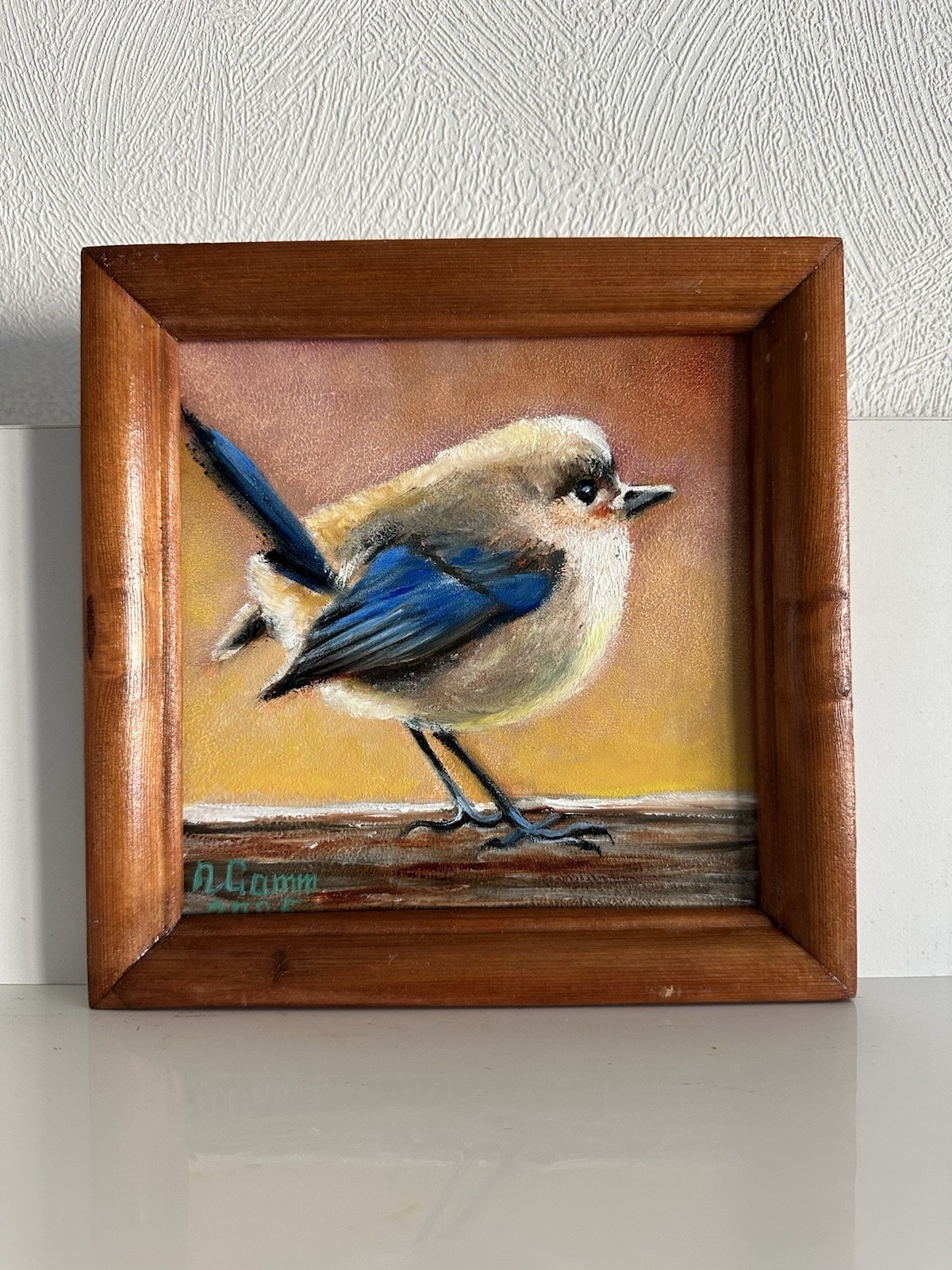 Oil Painting Little Bird 15x15cm Gift Bird On Brunch Wall Art Fine Art