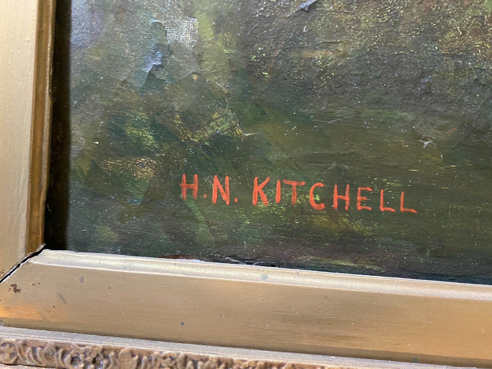 After Hudson Mindell Kitchell “Nocturne Landscape Scene” Oil Painting – Framed