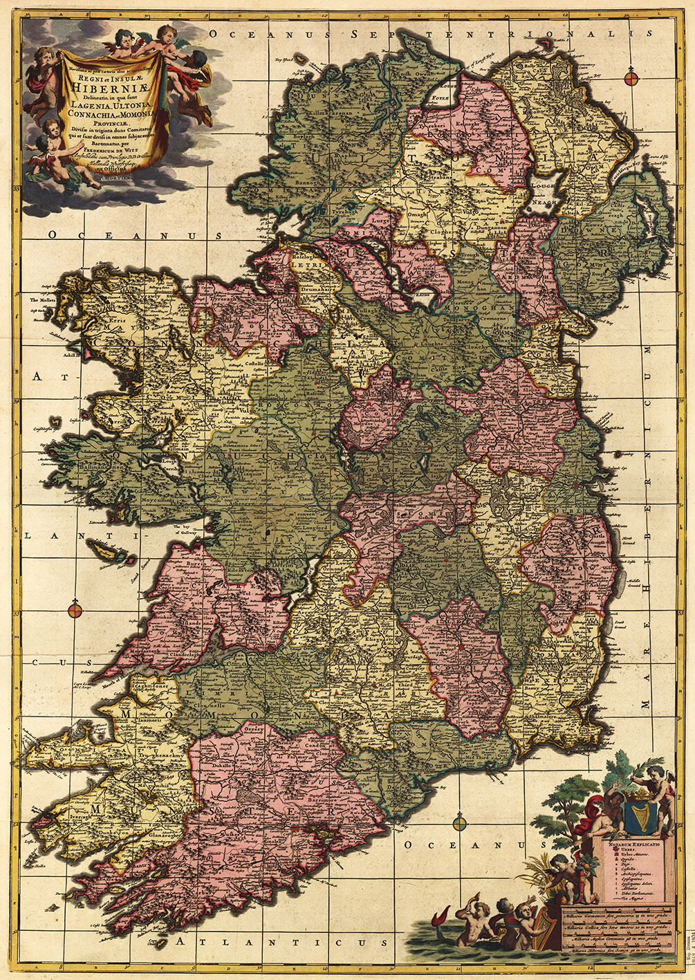 Vintage world map lreland Poster Print painting old for glass frames 36″ x 24″