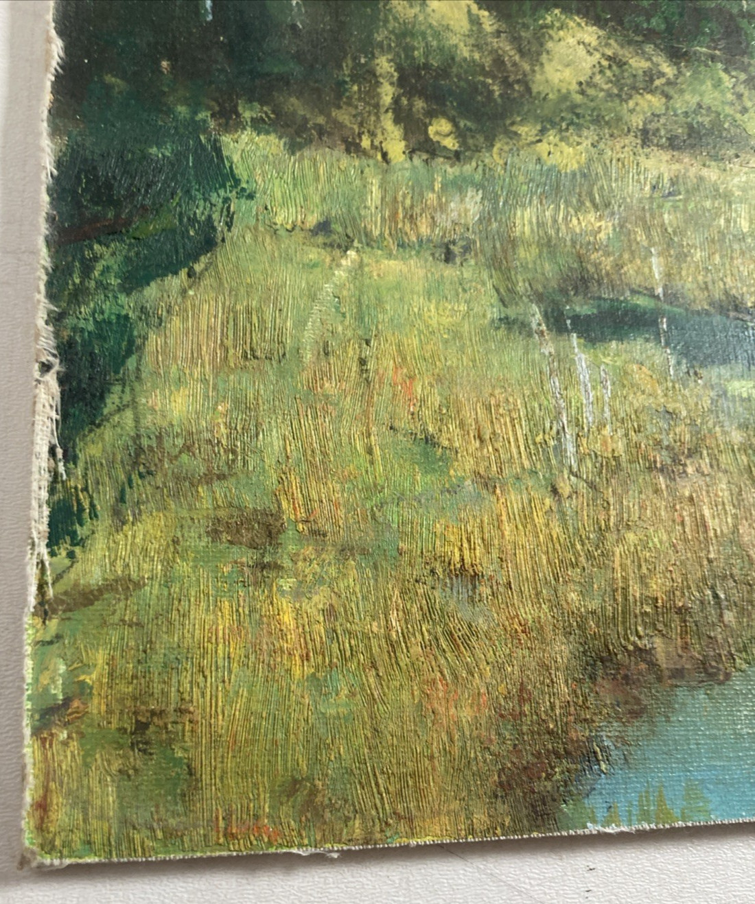 Vintage Original Oil Painting Old Impressionist Mountain Forest Trees Landscape