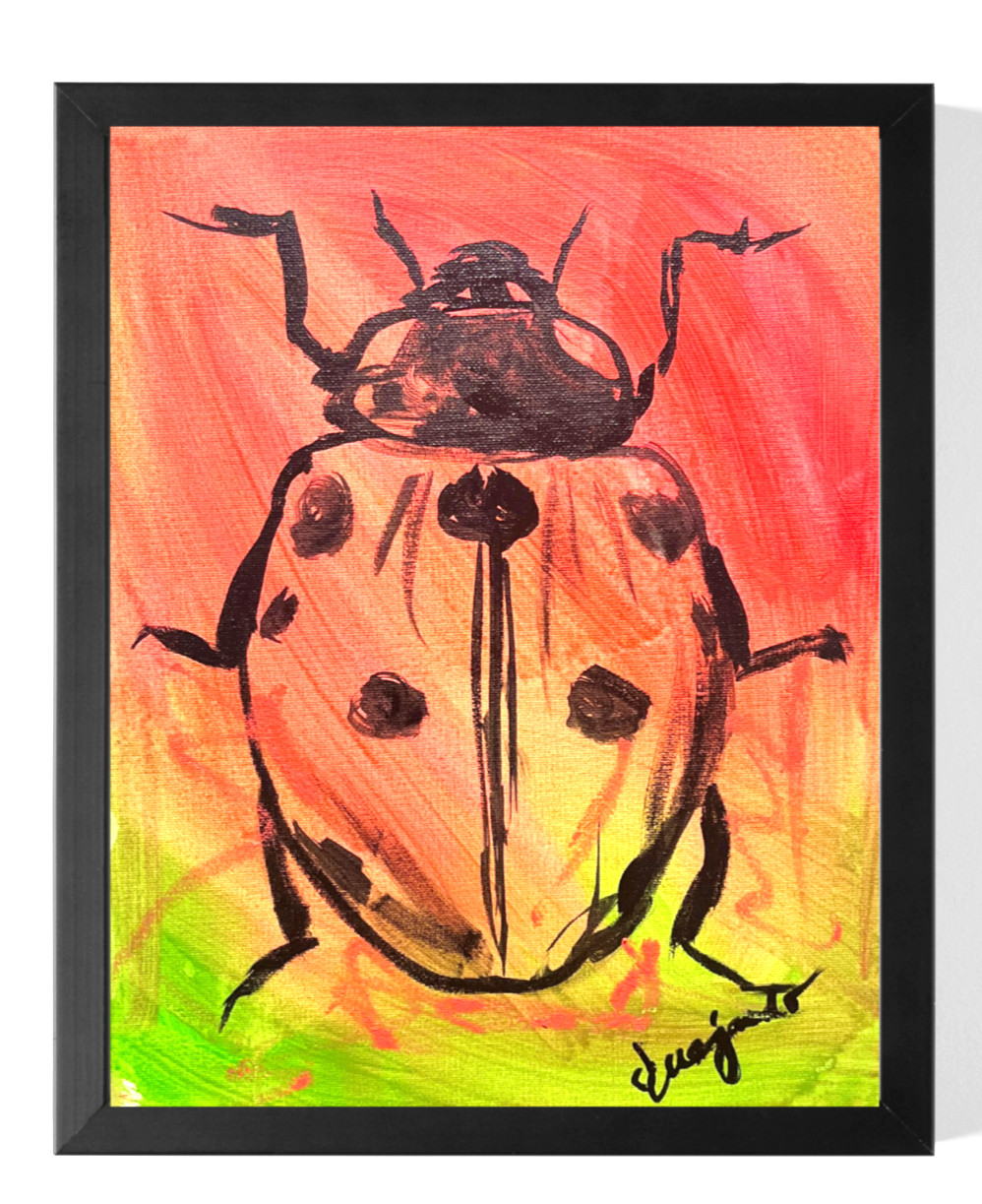 Guajardo Original Art: Lucky Ladybug 14X11 Canvas Signed Expressionism