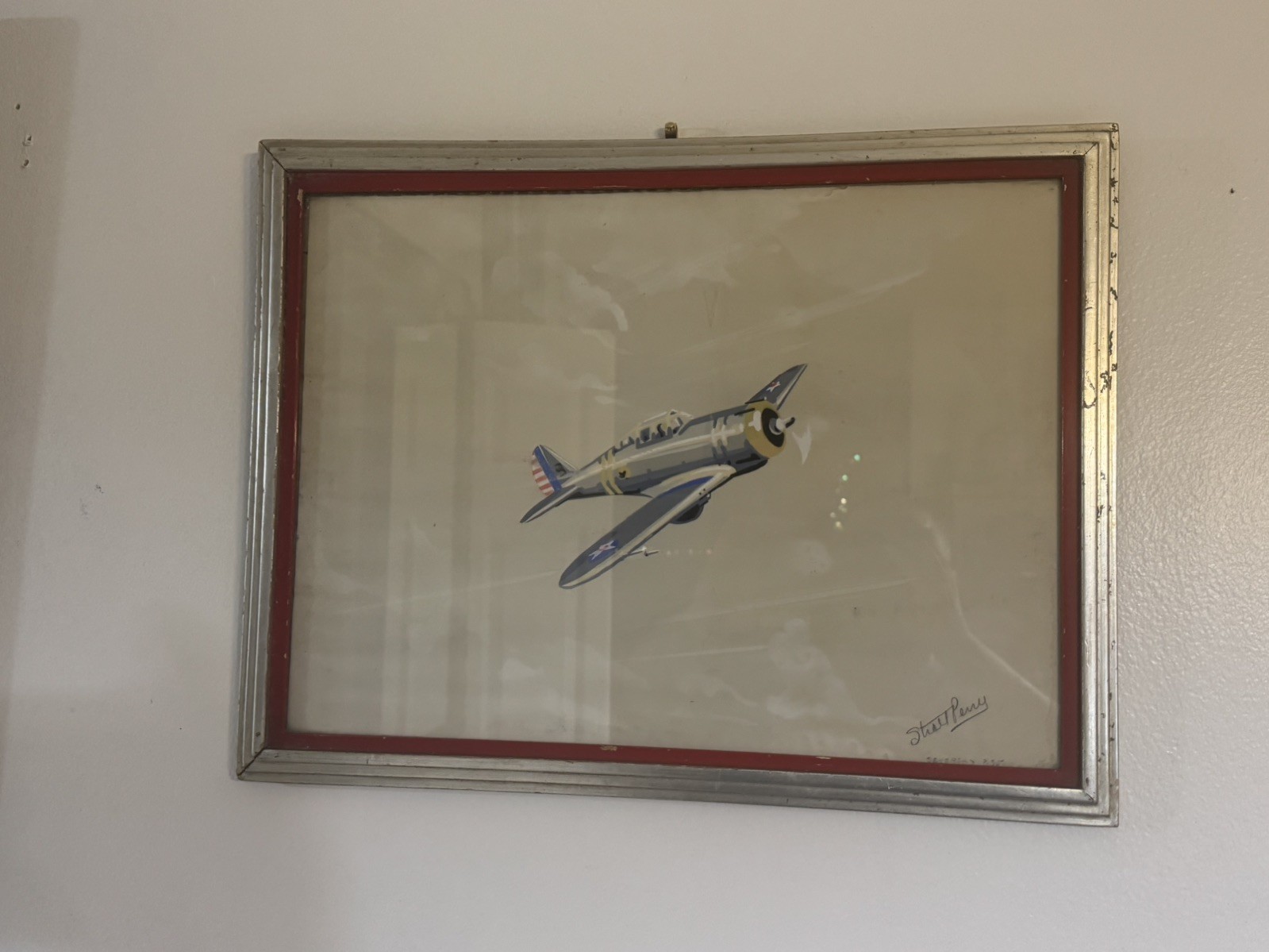Painting of a Seversky P-35 Airplane Watercolor Gouache? Military Vintage Art