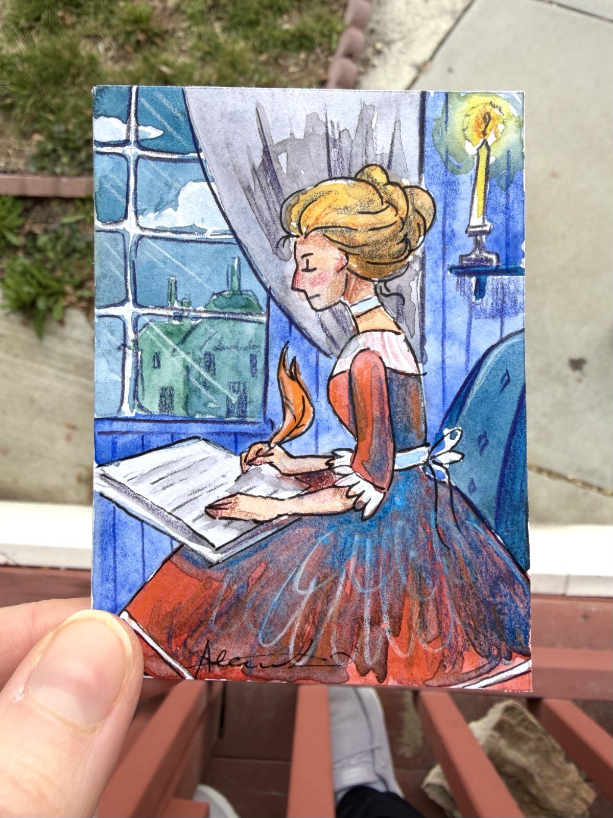 Original ACEO Victorian Letters Painting by Alannah Dyer- Mini Art 2.5×3.5 in.