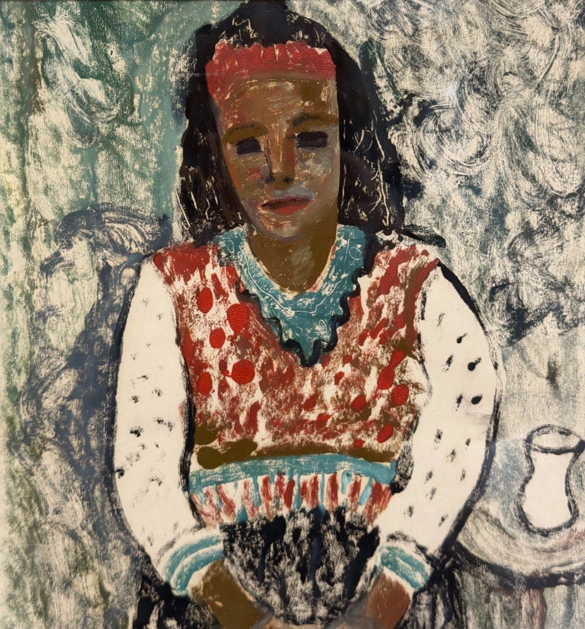 Signed A P Hankins Abraham P. Hankins Modernist Oil/Crayon Painting “Black Eyes”