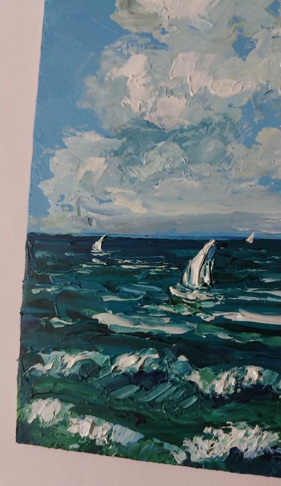 Framed Sailboats Art Cloudy Sky Seascape 4×6 inch Impasto Oil Painting Original