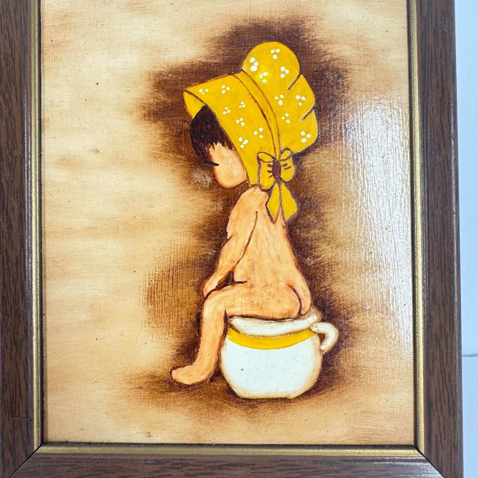 Vintage Pair Framed Children Chamber Pot 3D Relief Wall Art Bathroom Kitsch