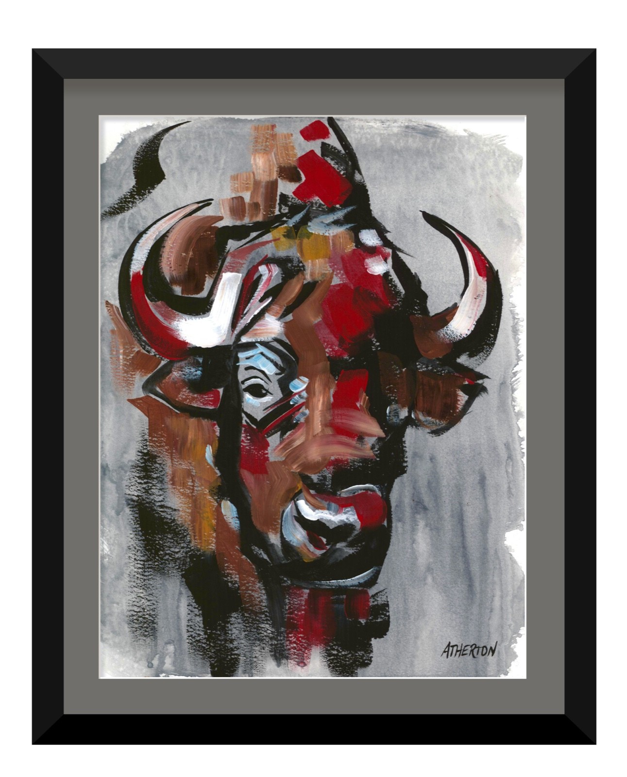 9×12 Original Buffalo Painting Modern Western Art Abstract Bison Expressionist