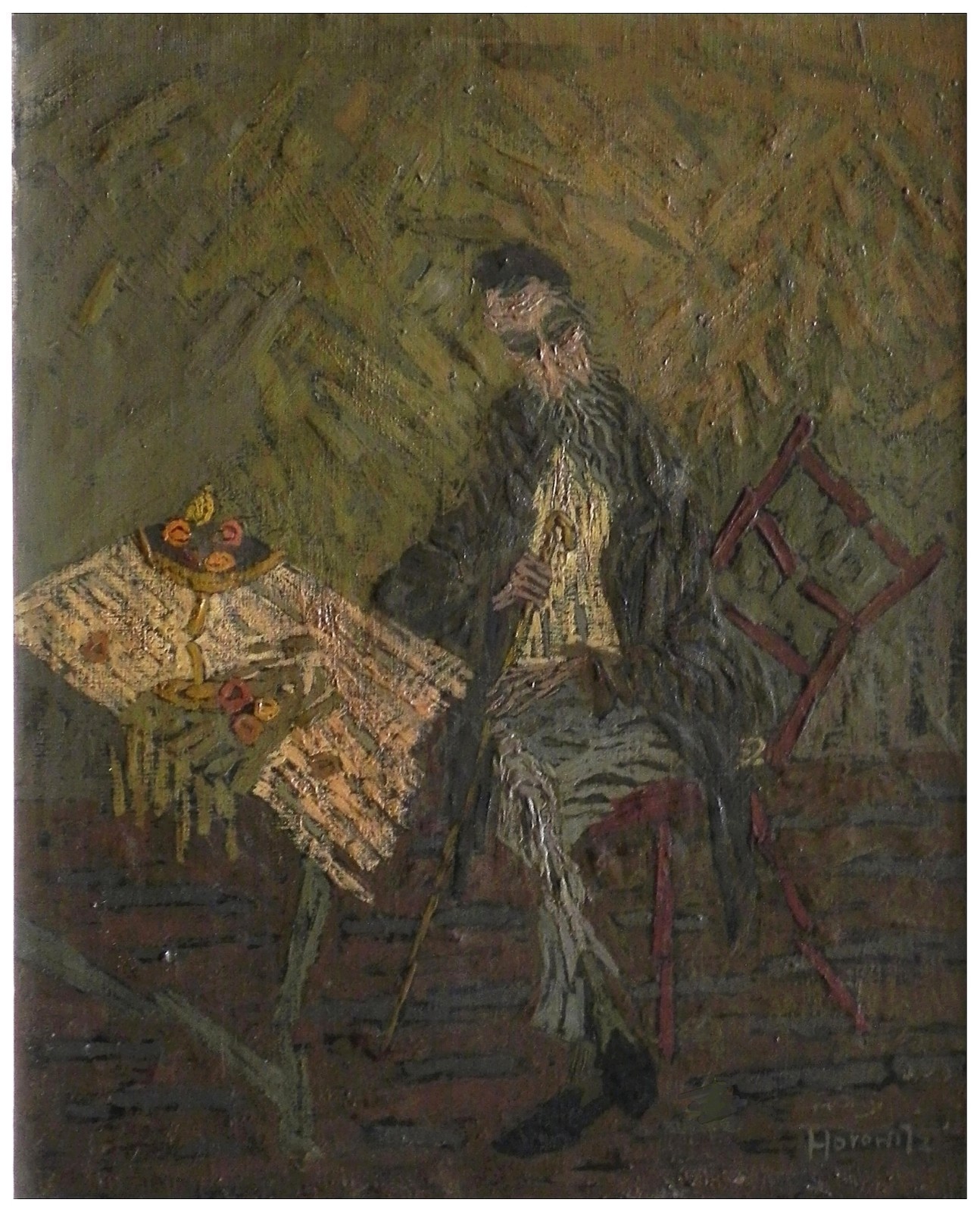 Peter Horowitz: Jewish Man Sitting at a Table 1970s/Polish Israeli Expressionism