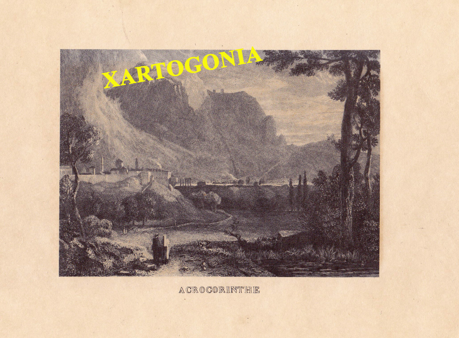 GREECE, POSTER PAINTING ACROCORINTHE, SIZE FRAME 23*17 cm
