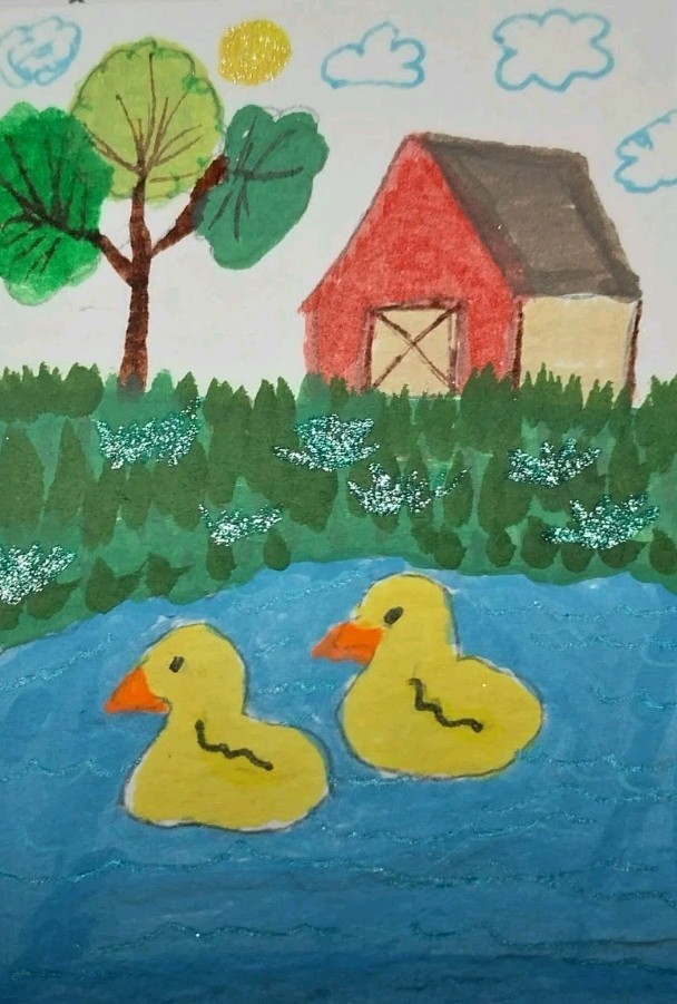 ACEO Ducks In Pond ORIGINAL ART PAINTING Cottagecore Aesthetics GAT