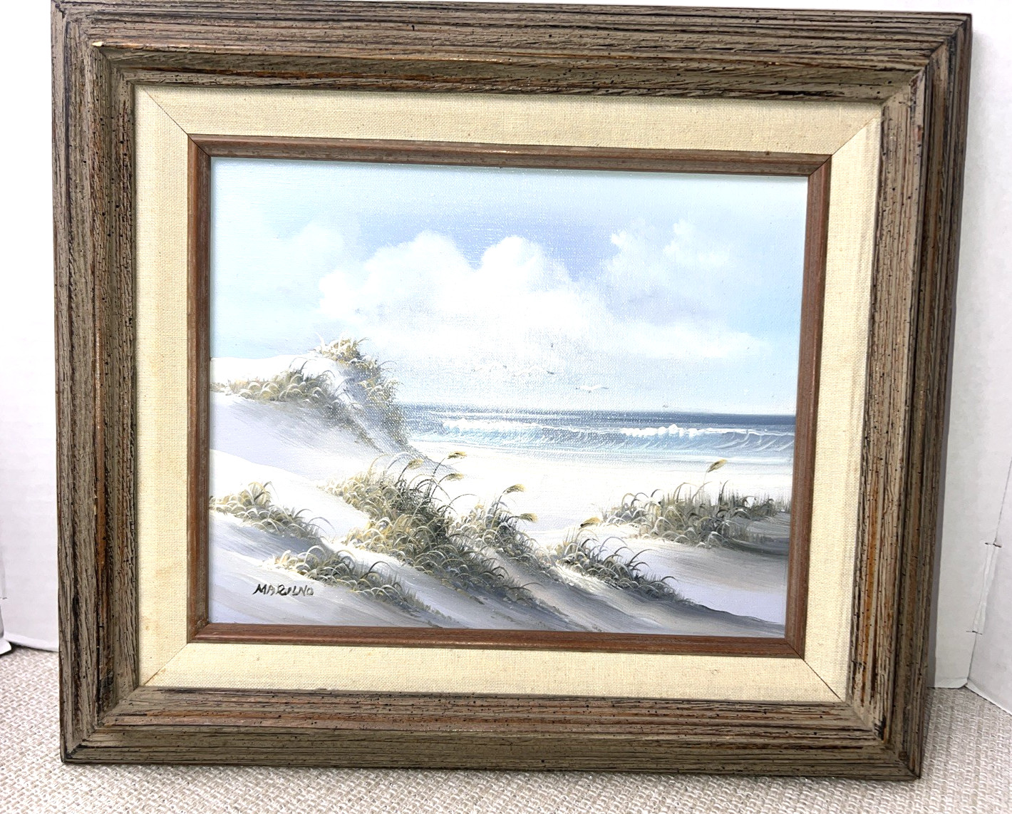 Vtg Seascape Ocean Coastal Beach Signed Marilno Oil Painting Sand Dunes Framed